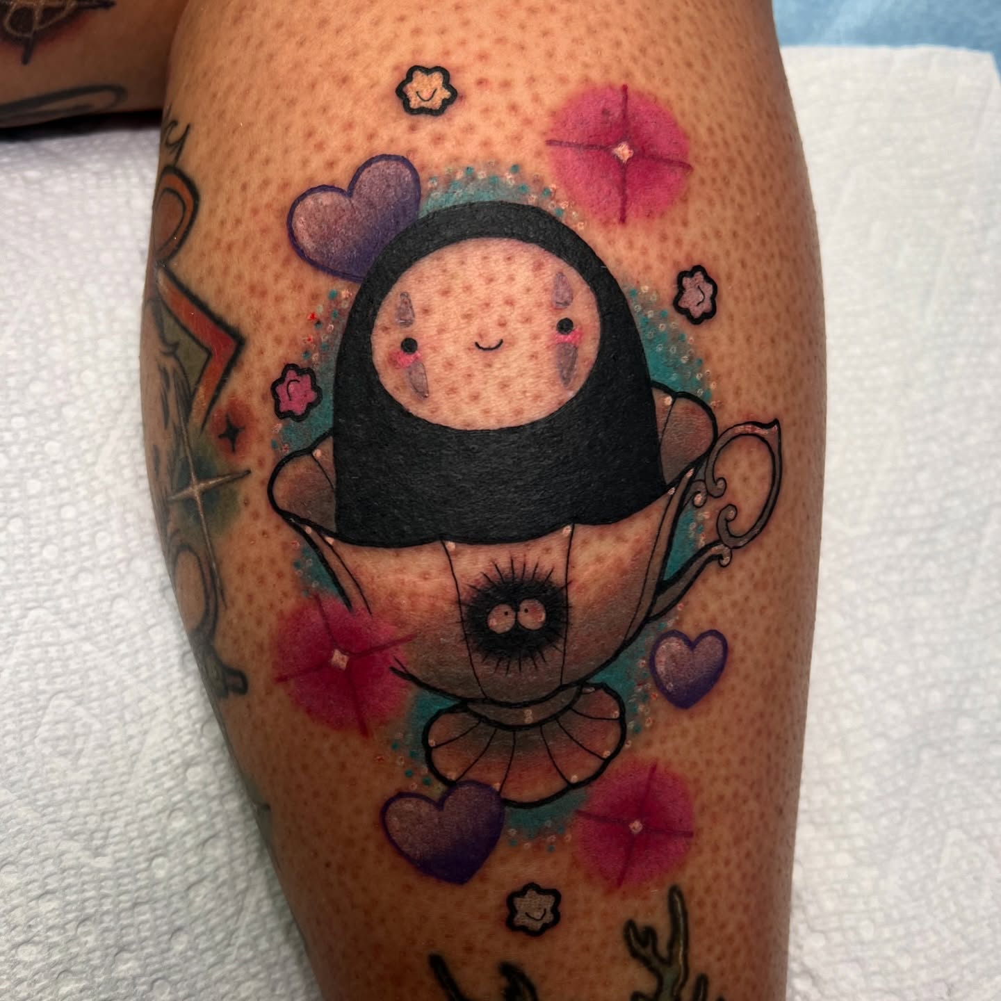Tattoo by @probablymakayla — dotwork, anime