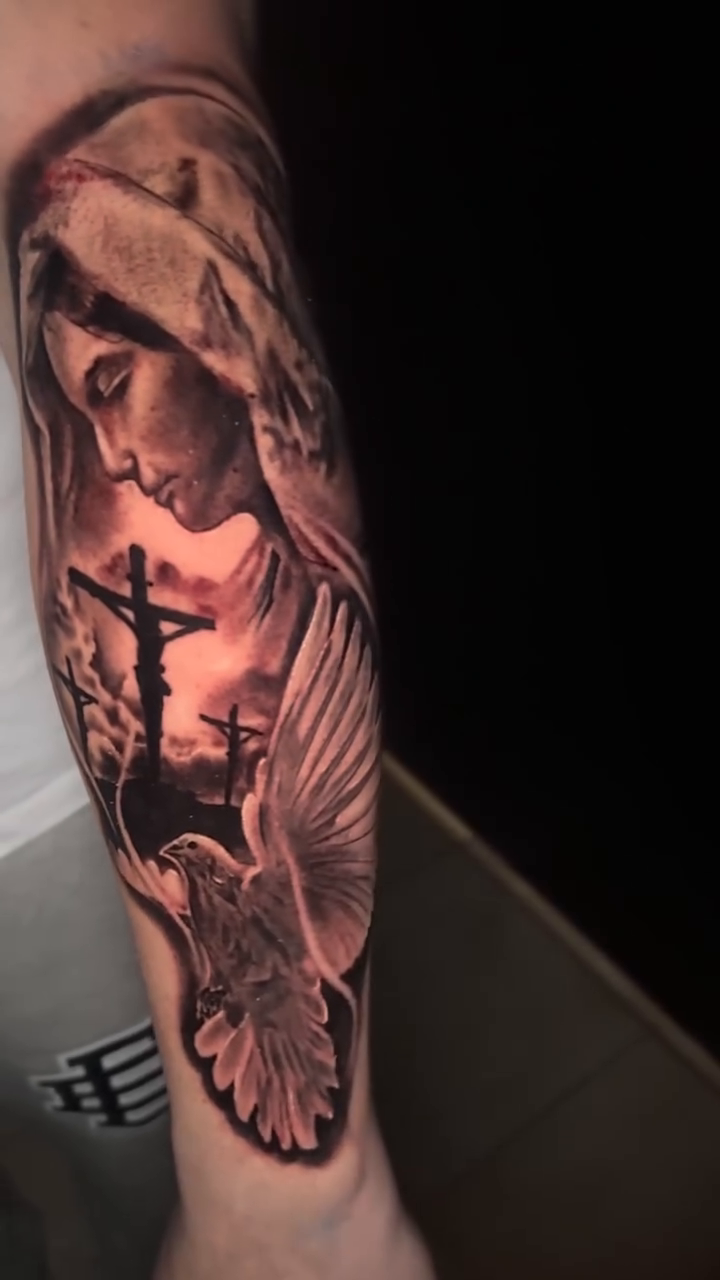 Religious imagery realism tattoo by Sergio Ramirez