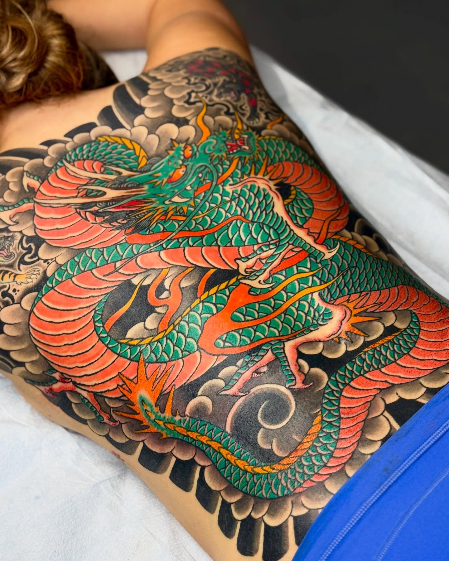 Dragon japanese irezumi tattoo on the back by Cole Pittman Memphis Tattoo artist, Memphis, Tennessee