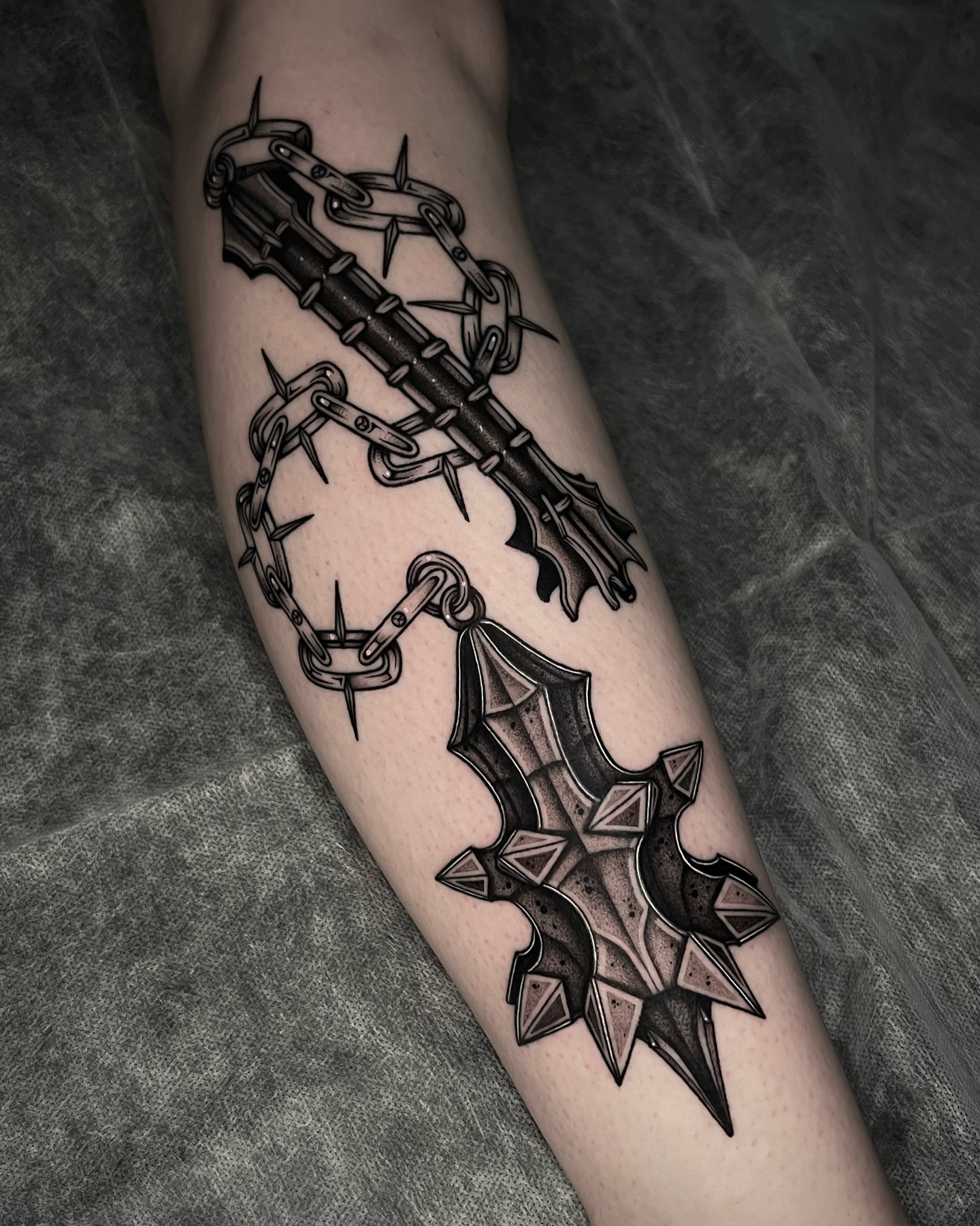 Barbed wire and bat geometric tattoo on the forearm by ๐ฒ๐ฐ๐ธ๐๐ป๐๐ฝ โก