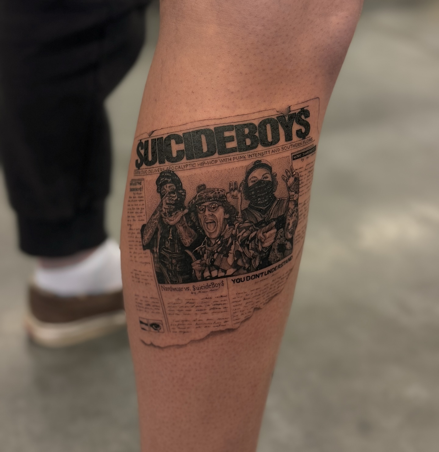 Suicideboys album cover black and grey tattoo on the forearm by ♡ 𝕍𝕚𝕔𝕥𝕠𝕣𝕚𝕒 ℍ𝕠𝕝𝕞𝕖𝕤 ♡, Avon, Ohio