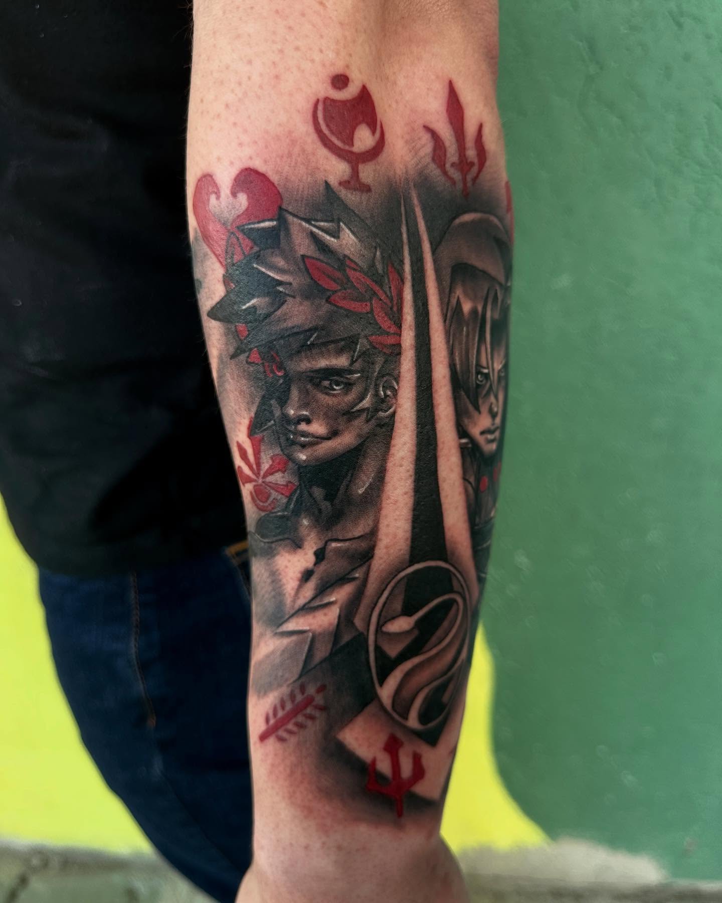 Anime character anime tattoo on the forearm by Holle Hellfire