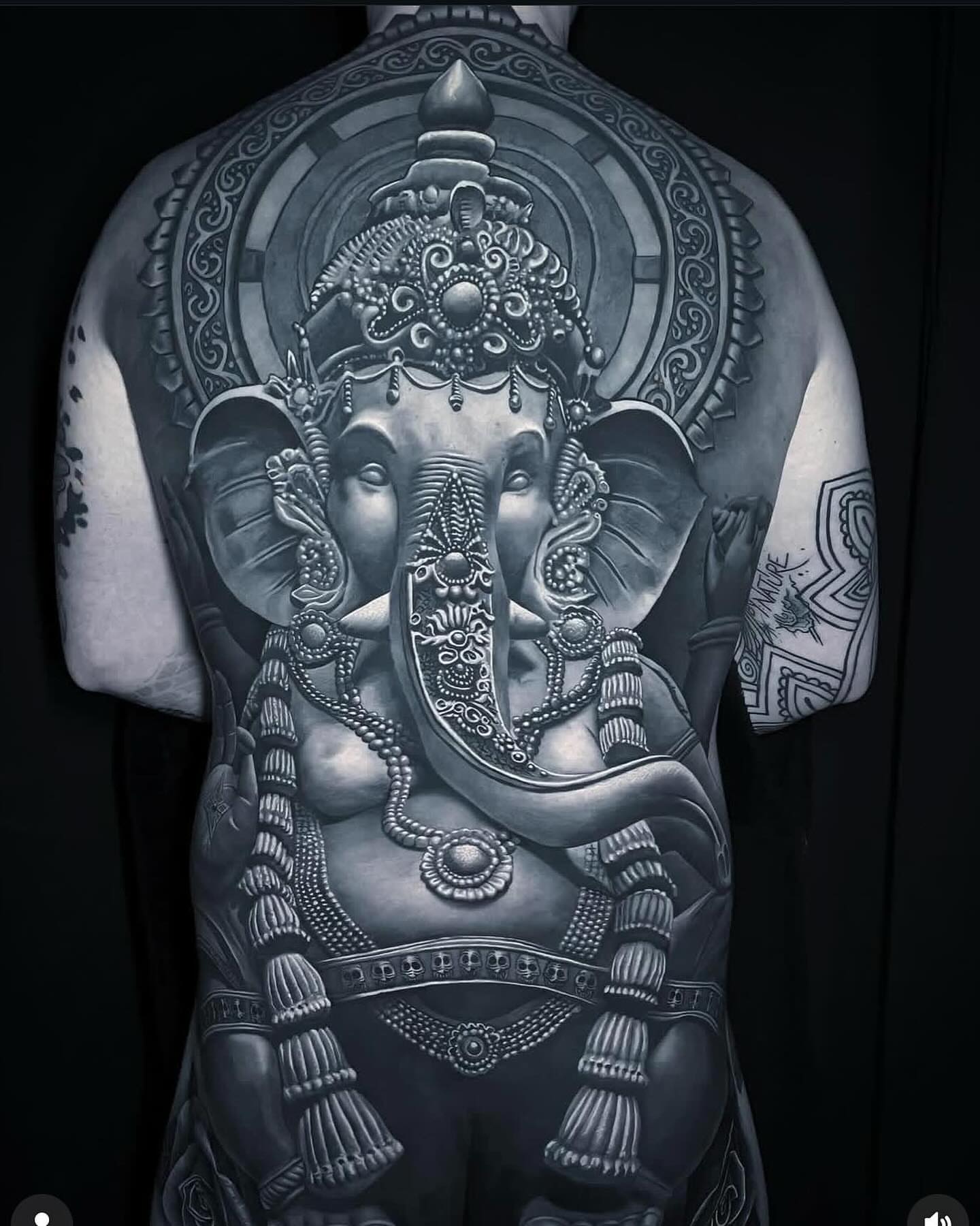 Ganesha realism tattoo on the back by Gabriel Londis