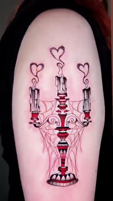 Candelabra with hearts neo-traditional tattoo by ✮ Monarch Tattoos ✮