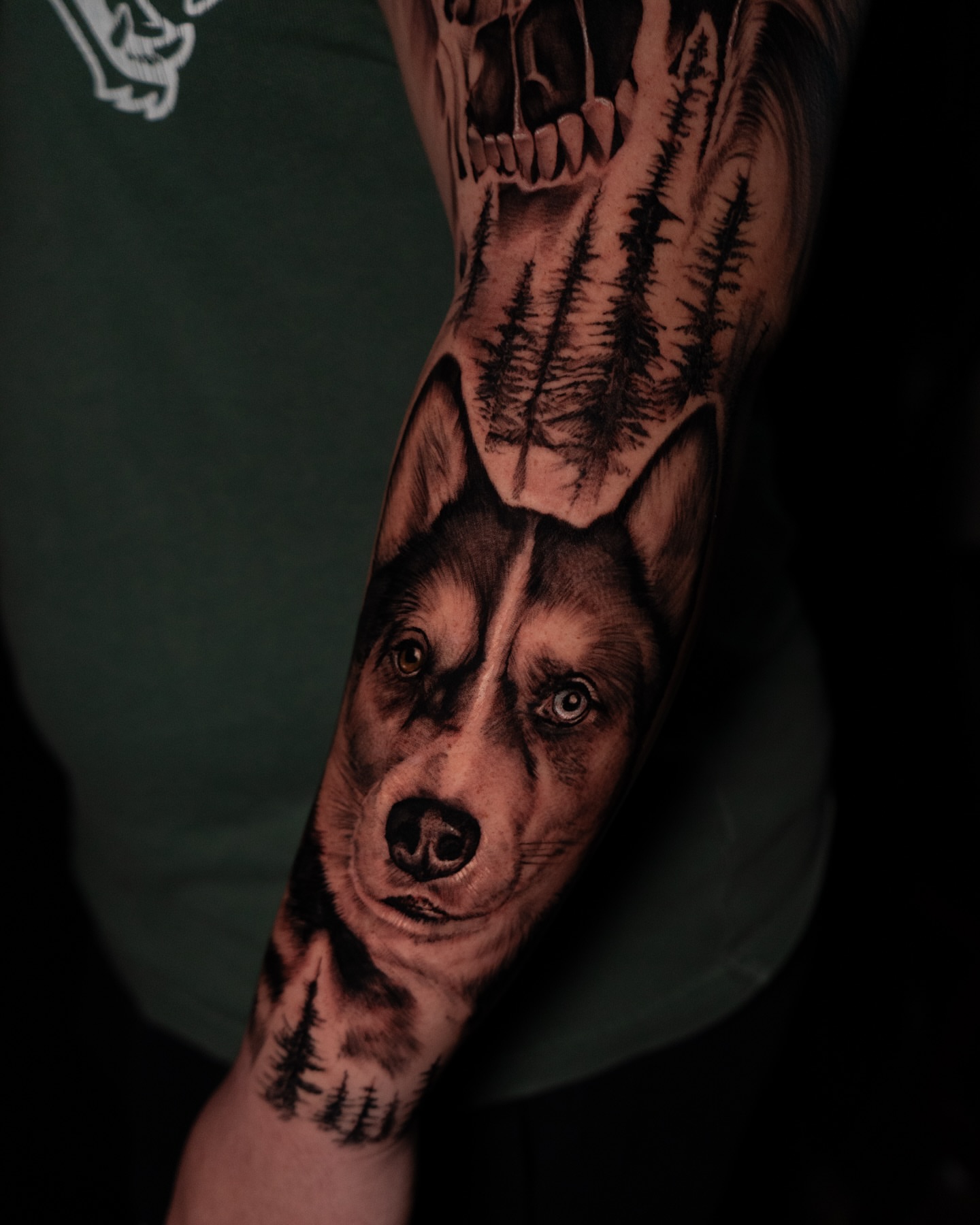 Wolf realism tattoo on the forearm by Apolo