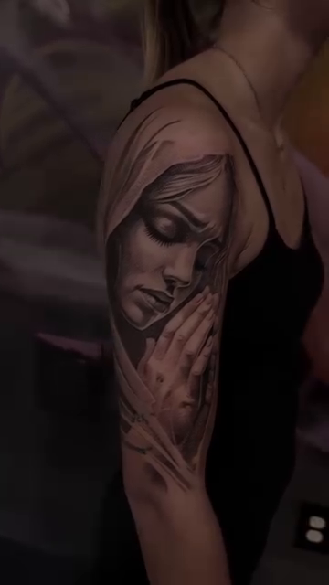 Praying woman realism tattoo by Ana Fajardo