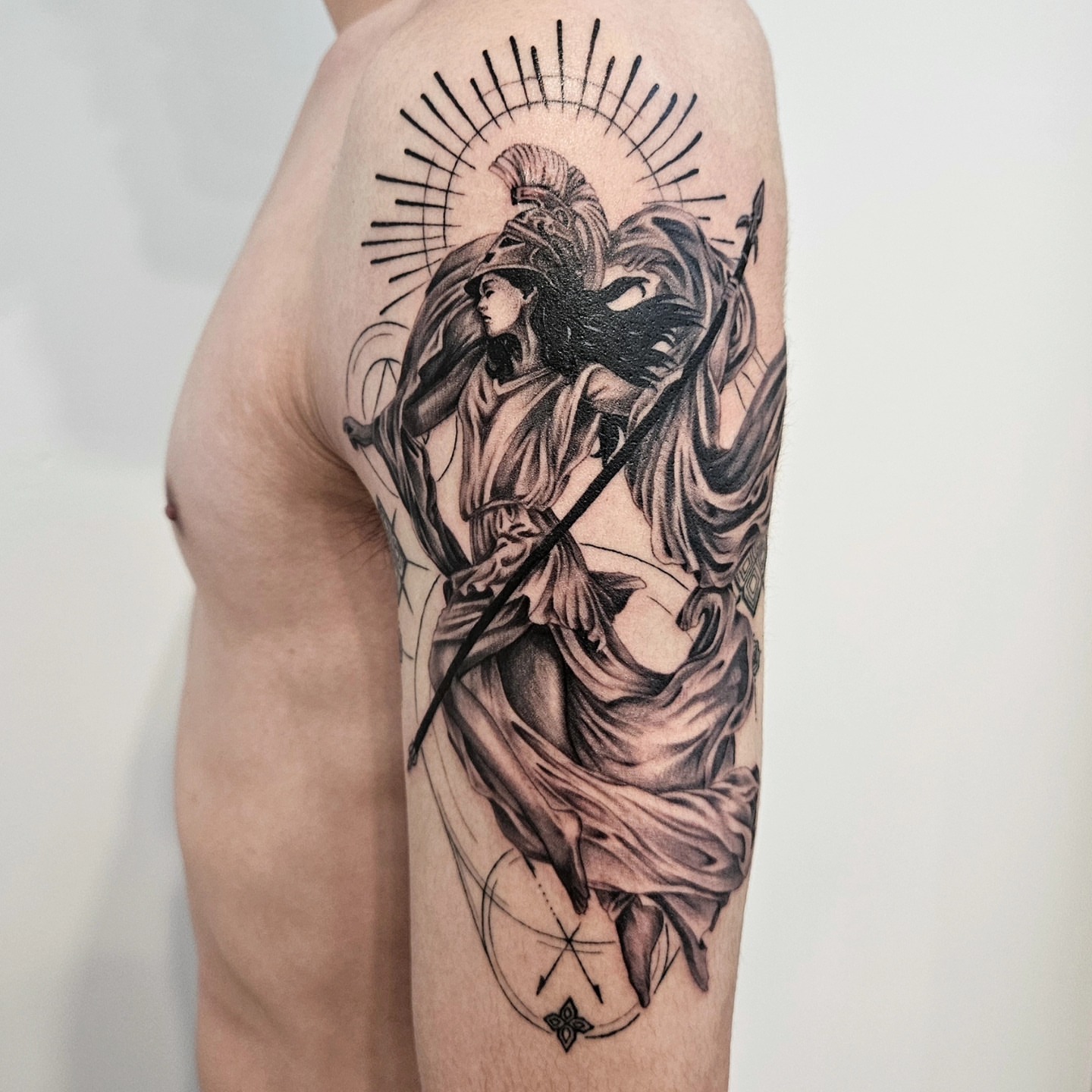 Warrior realism tattoo on the forearm by Tattooer Hermin 허민
