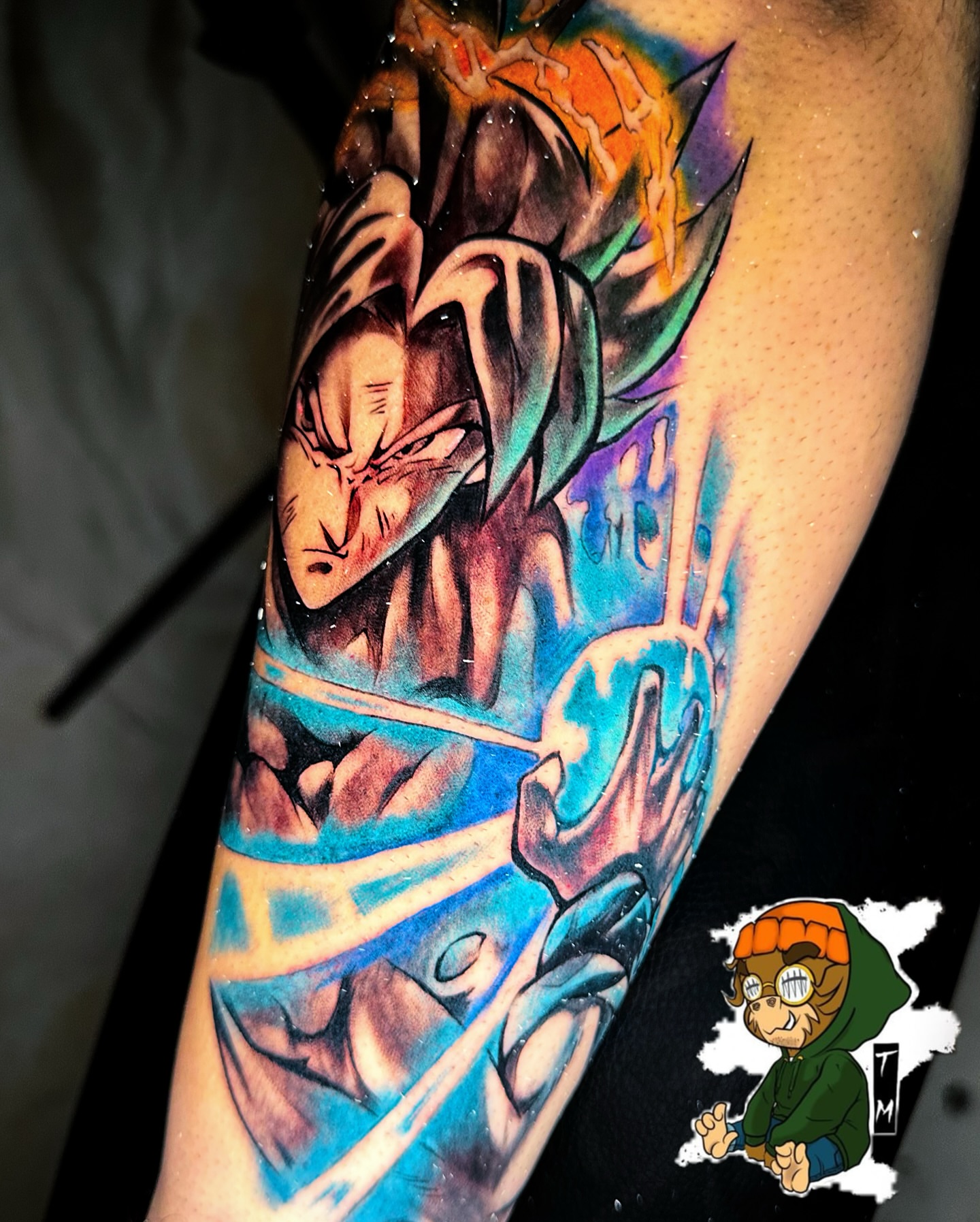 Dragon ball character anime tattoo on the forearm by Davone Joyner, Richmond, Virginia