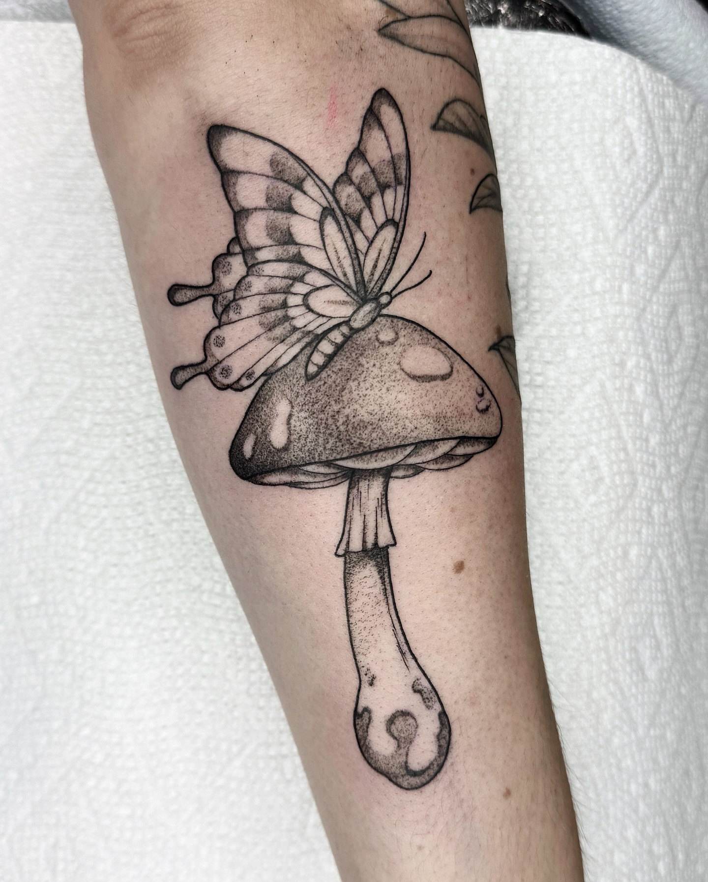 Tattoo by @horsegirltats — black_and_grey, dotwork