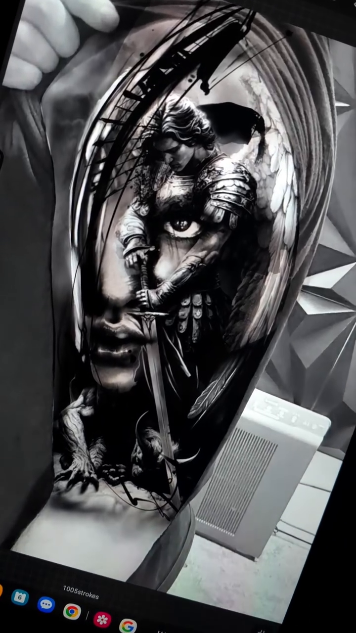 Demon face with wings realism tattoo by Xavier NYC TATTOO ARTIST
