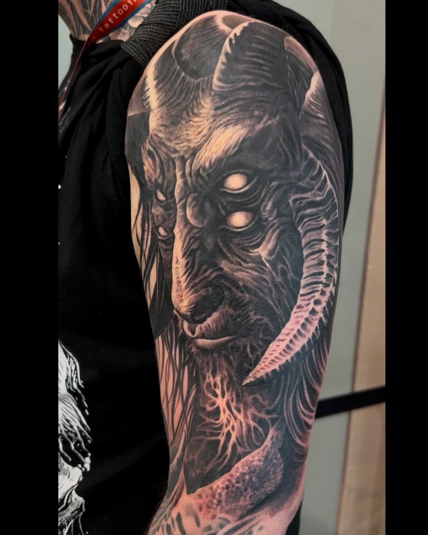Goat realism tattoo on the forearm by Dark Shadows Tattoo