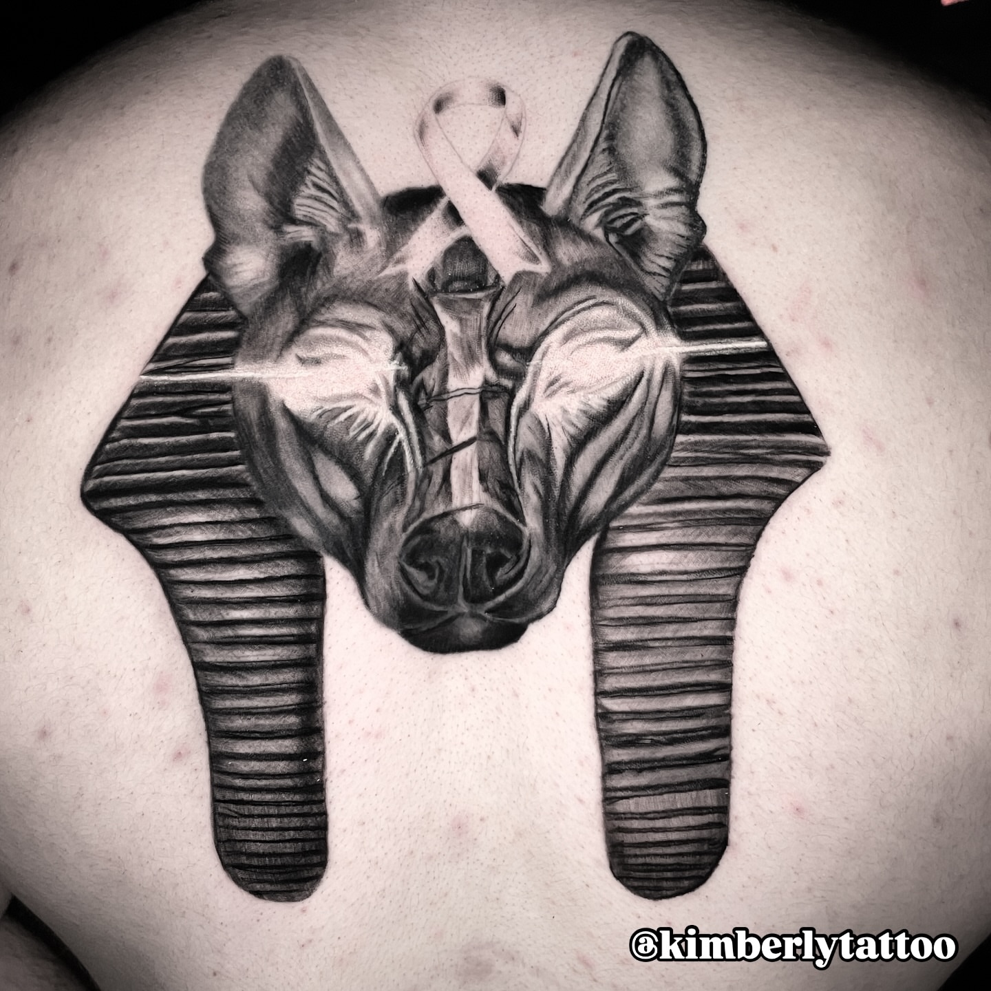 Dog black and grey tattoo on the torso by Kimberly Parton- Chapel Hill Tattooer, Chapel Hill, North Carolina