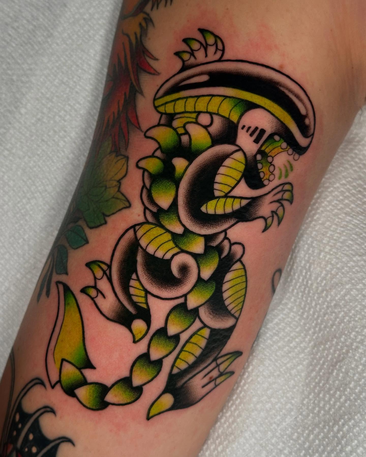Serpent American traditional tattoo on the forearm by π»πππππ πΉπππ