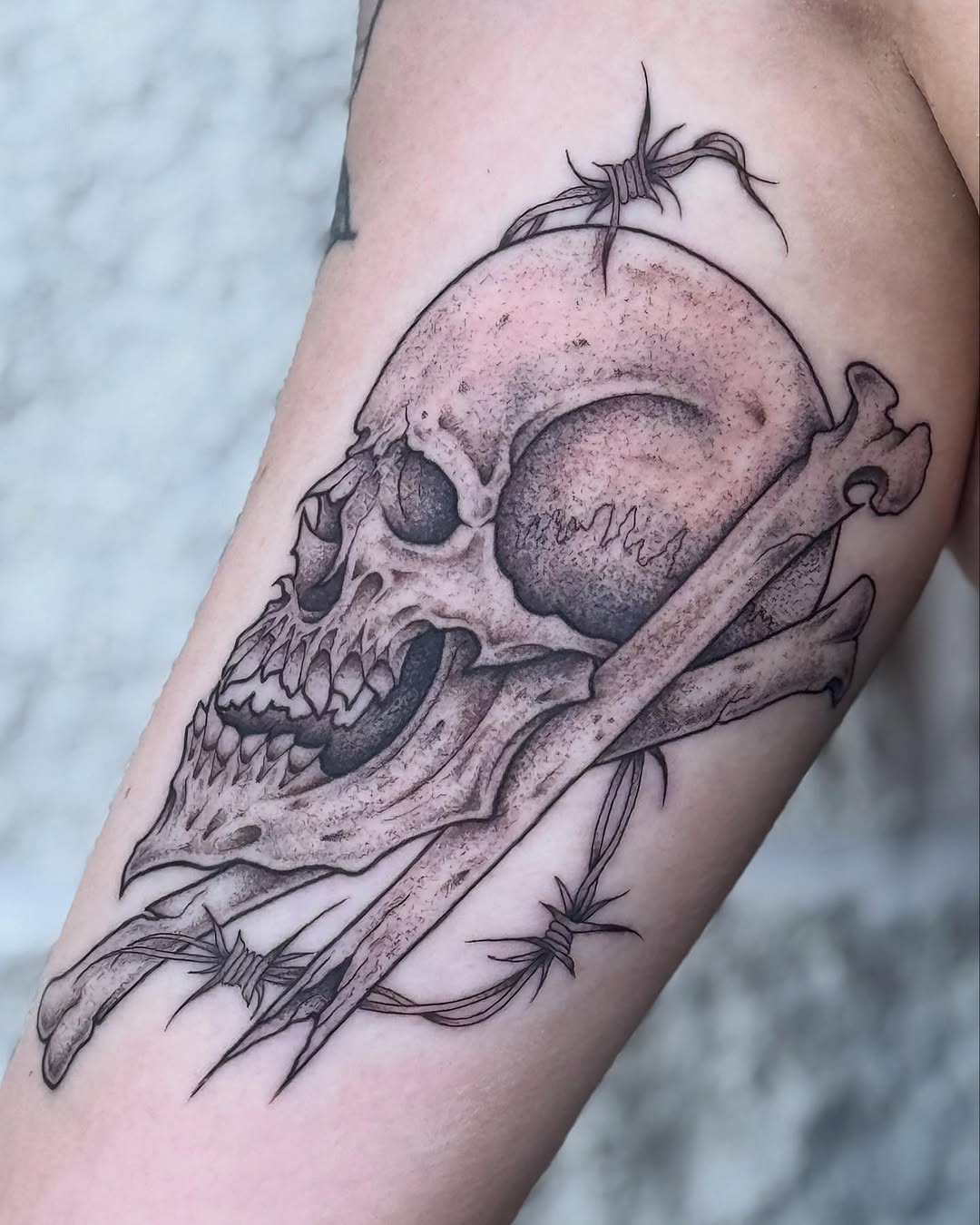 Tattoo by @no_caps_tattoo — dark_realism, black_and_grey