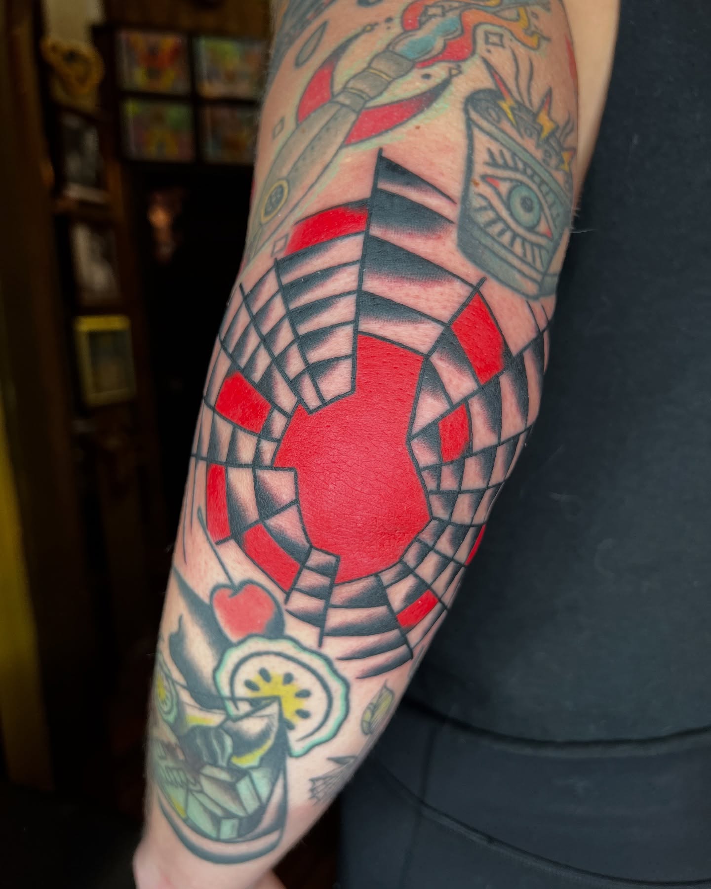 Abstract geometric pattern geometric tattoo on the forearm by Cory Miller
