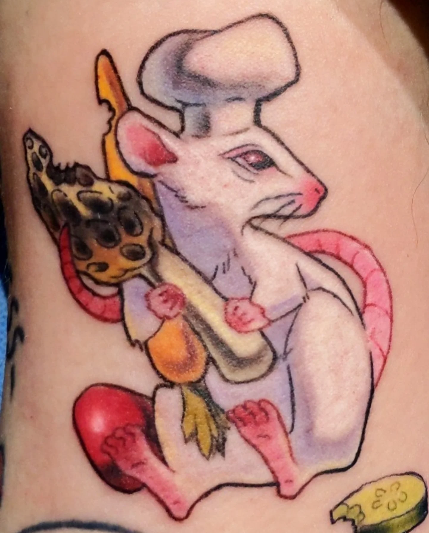 Rat chef American traditional tattoo on the forearm by Lahel (Lay-el) Fowler