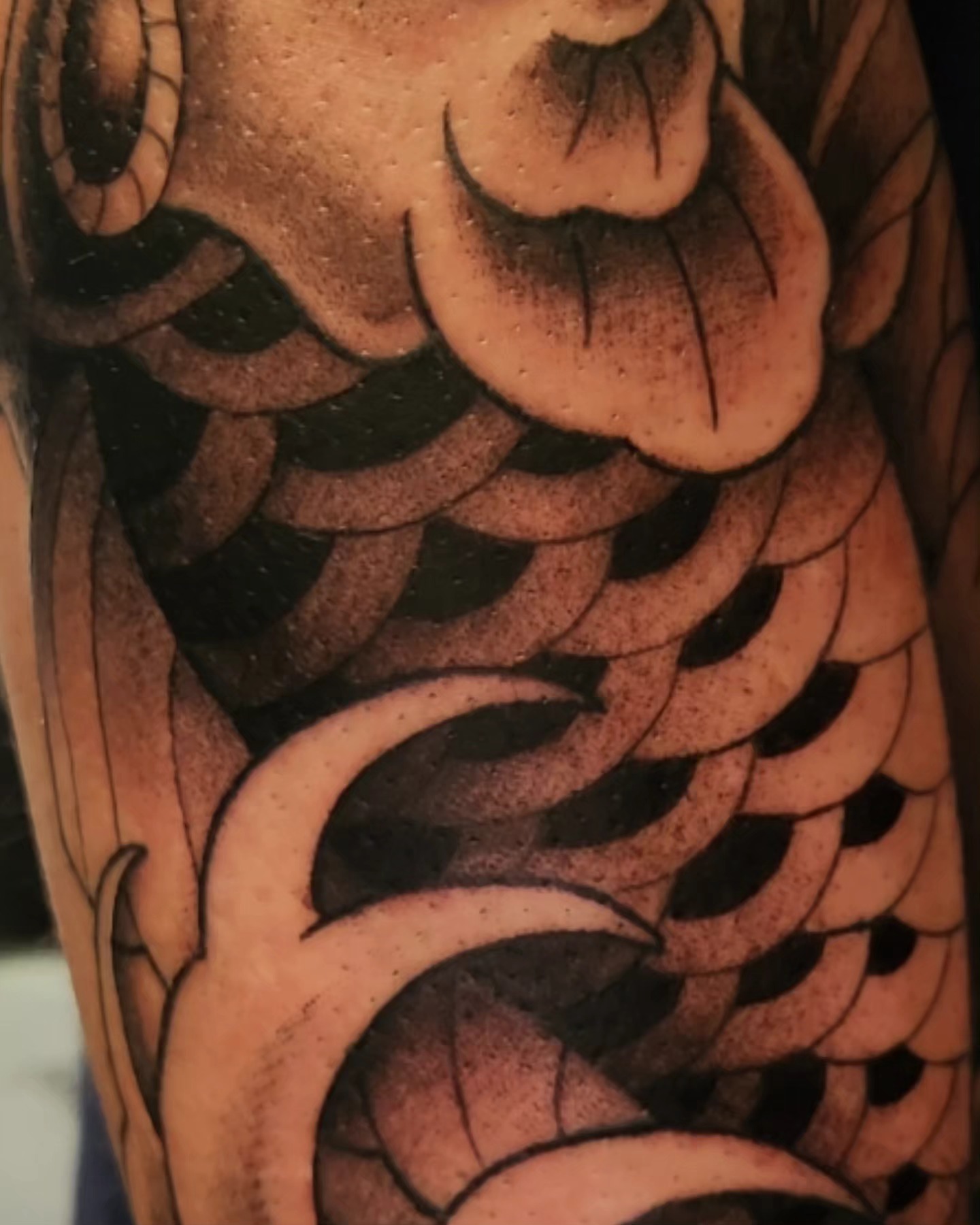 Dragon scales black and grey tattoo on the forearm by Gavvo