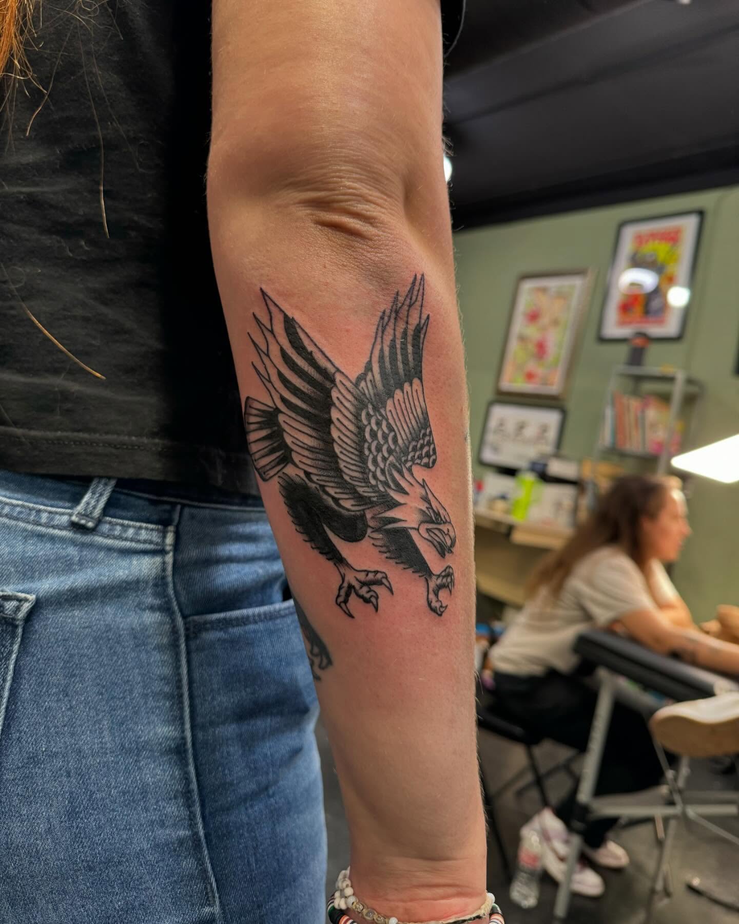 Eagle black and grey tattoo on the forearm by Kenzie🖤
