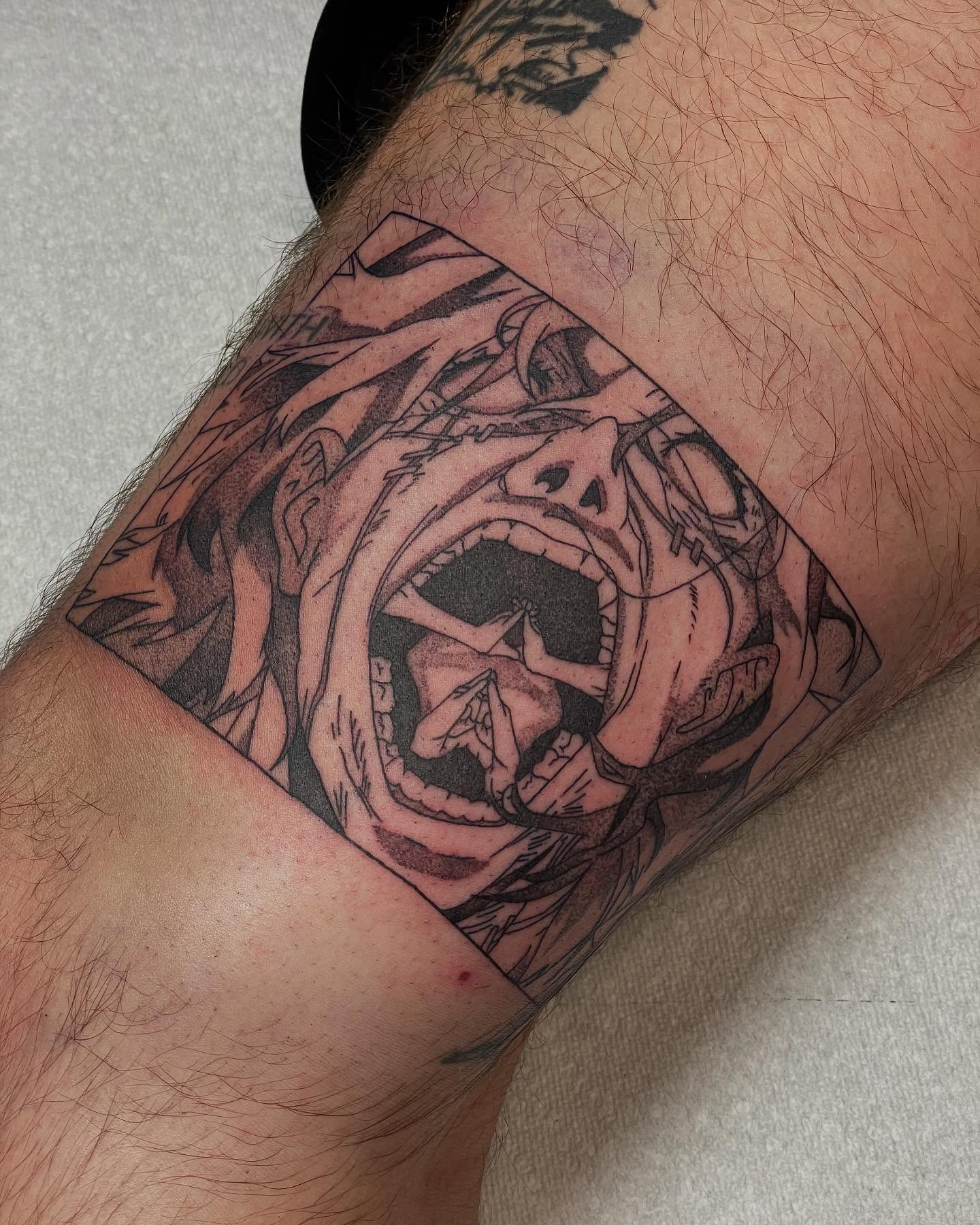 Bulldog black and grey tattoo on the forearm by Jesse (Dreadzilla)