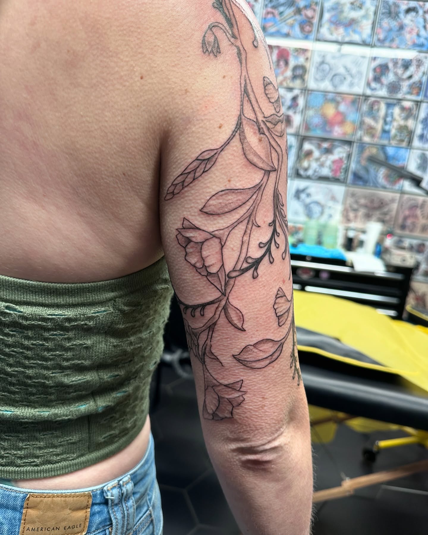 Floral vine fine line tattoo on the forearm by Shannon, Cincinnati, Ohio