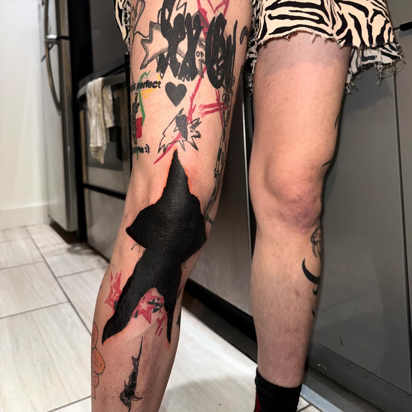 Shark black and grey tattoo on the leg by @godsfirmgrip