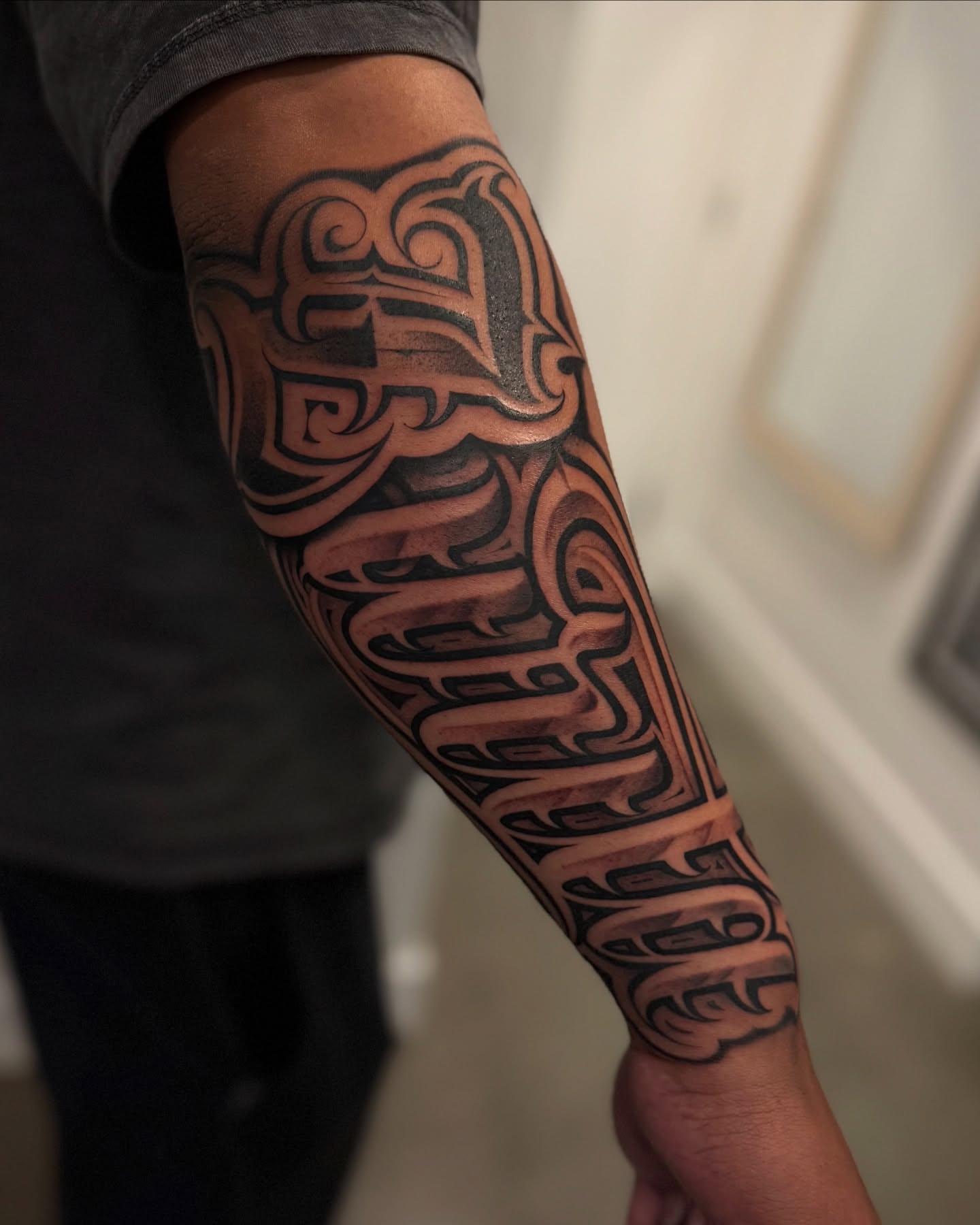 Script lettering lettering script tattoo on the forearm by Aleckzi Ramos