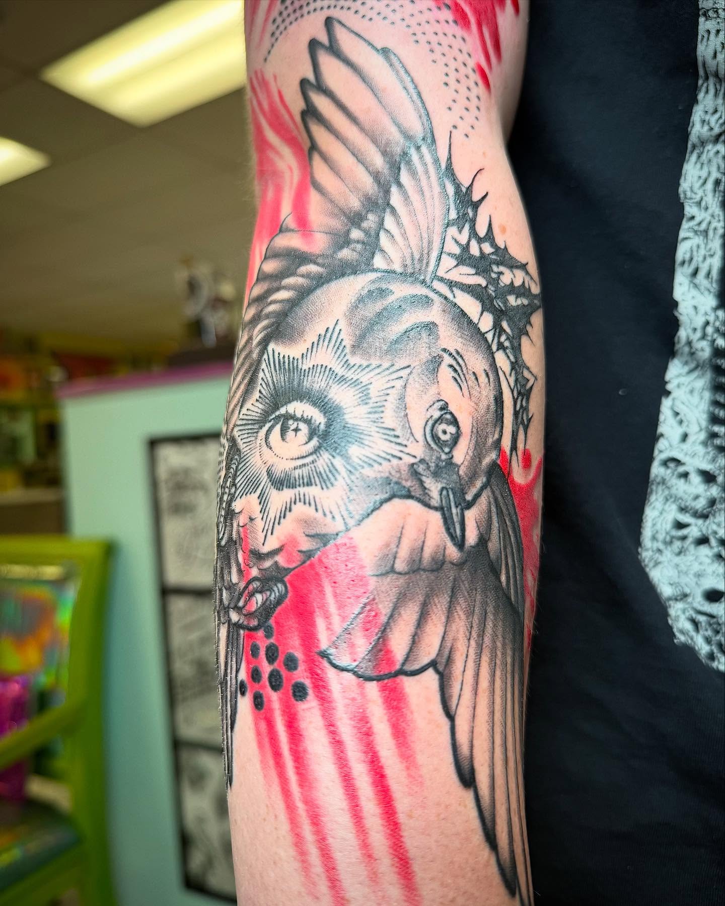 Owl dotwork tattoo on the forearm by Izzi 🧿 Htx