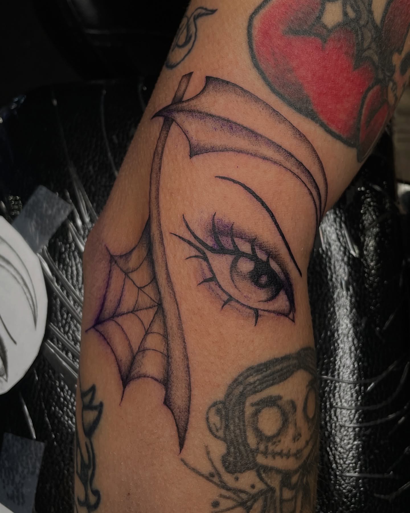 Eye and spider web realism tattoo on the forearm by ⊹ * . 𝕵az ⊹ * .