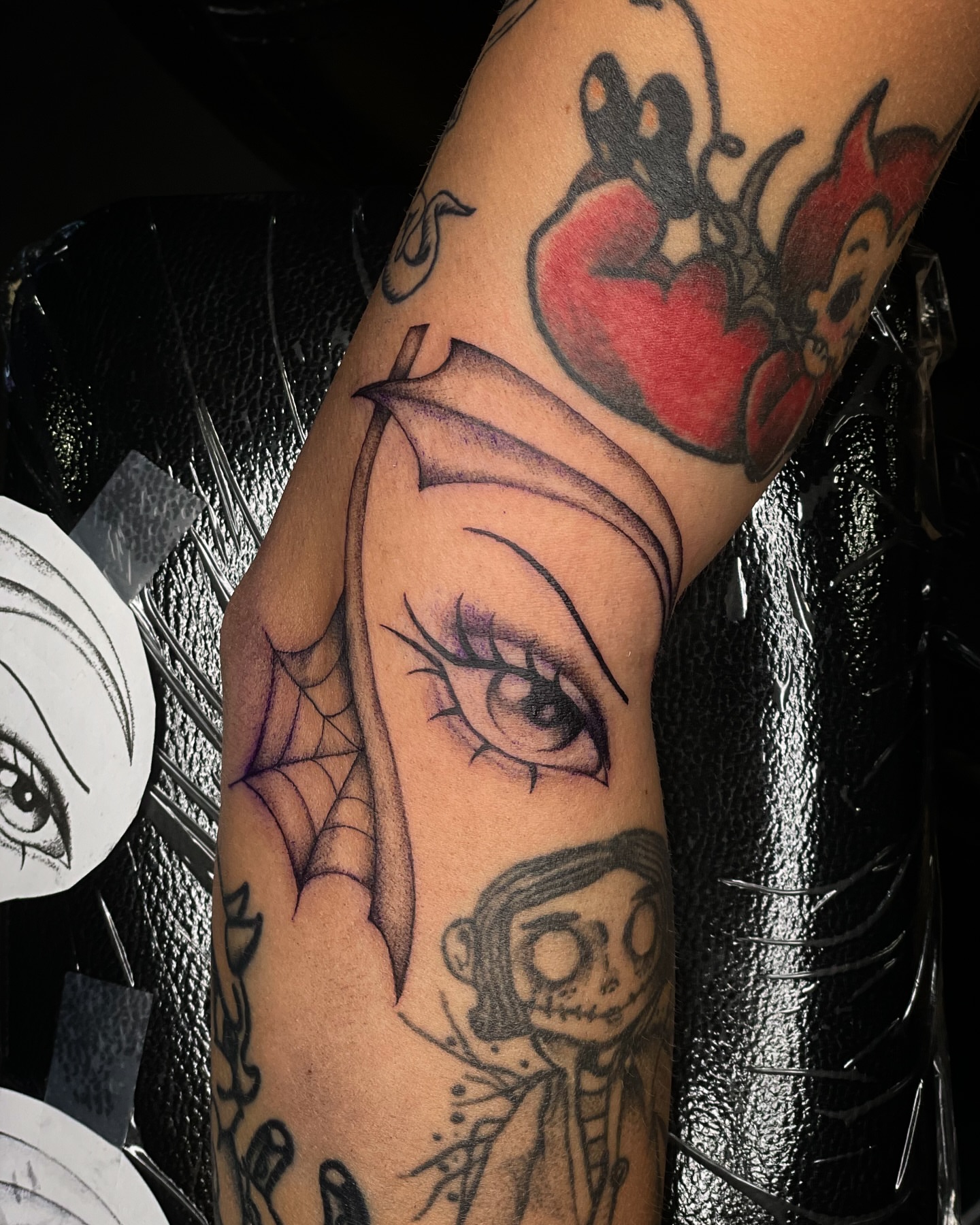 Eye and bat American traditional tattoo on the forearm by ⊹ * . 𝕵az ⊹ * .