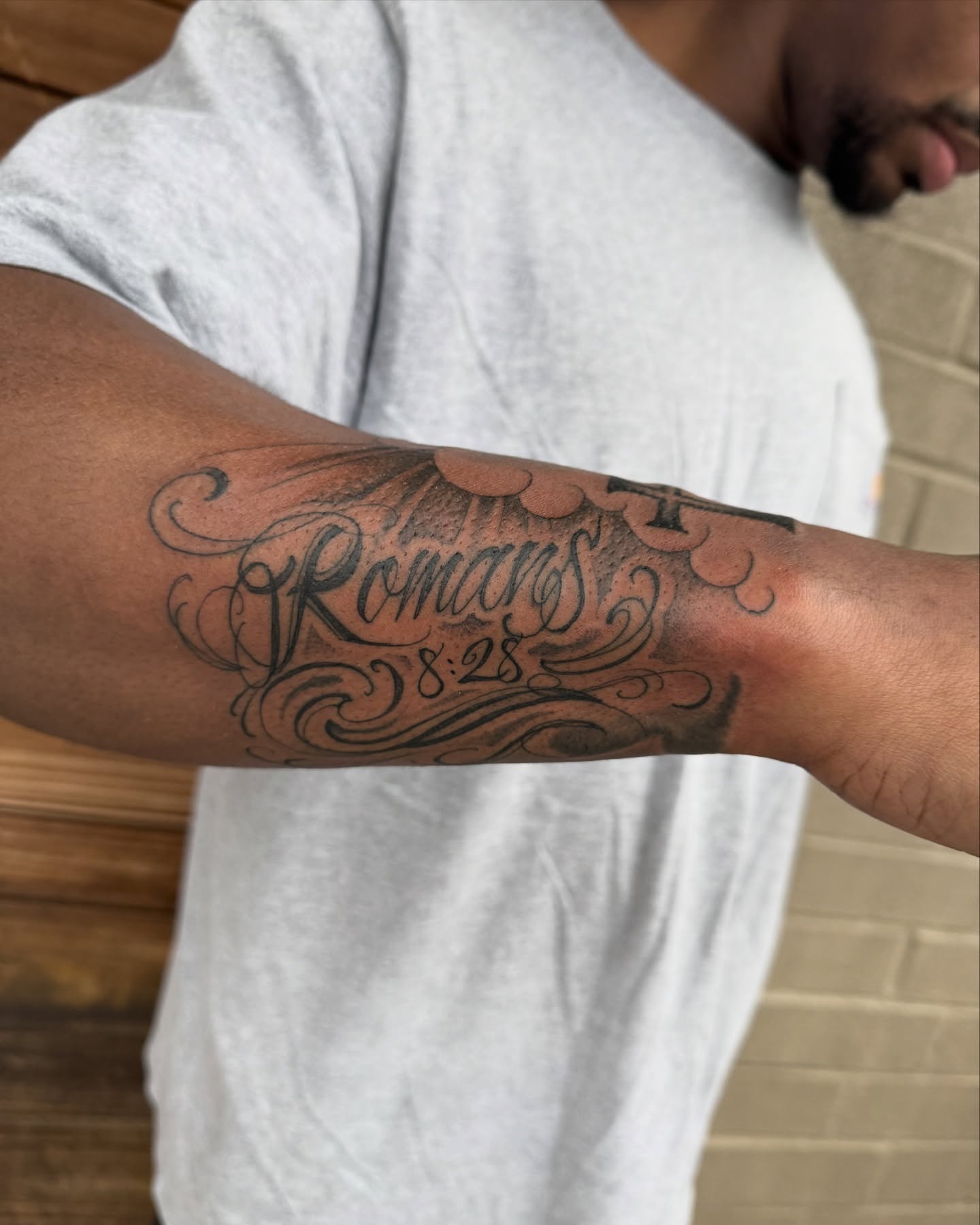 Script lettering lettering script tattoo on the forearm by Scott Kulikowski