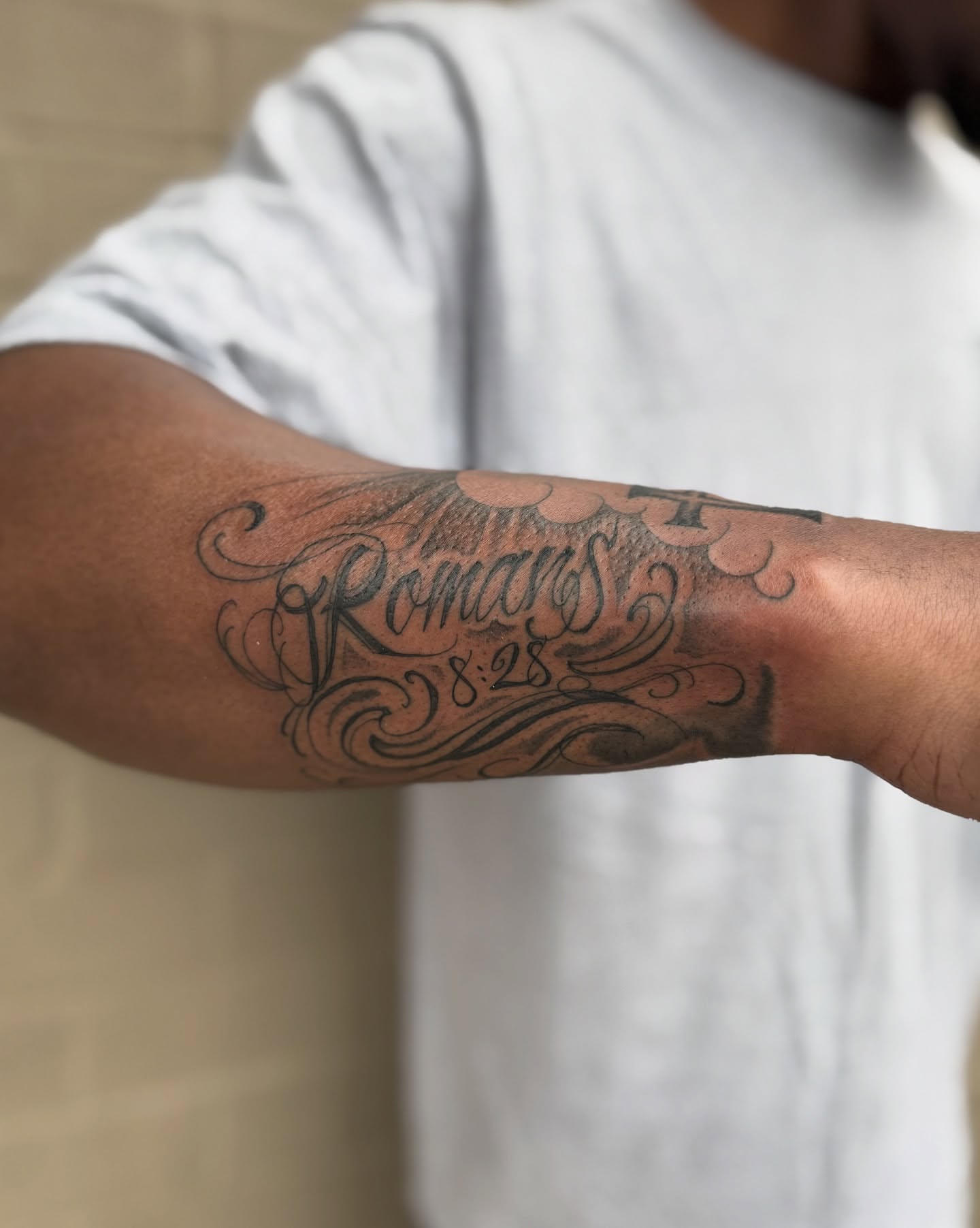 Script lettering lettering script tattoo on the forearm by Scott Kulikowski