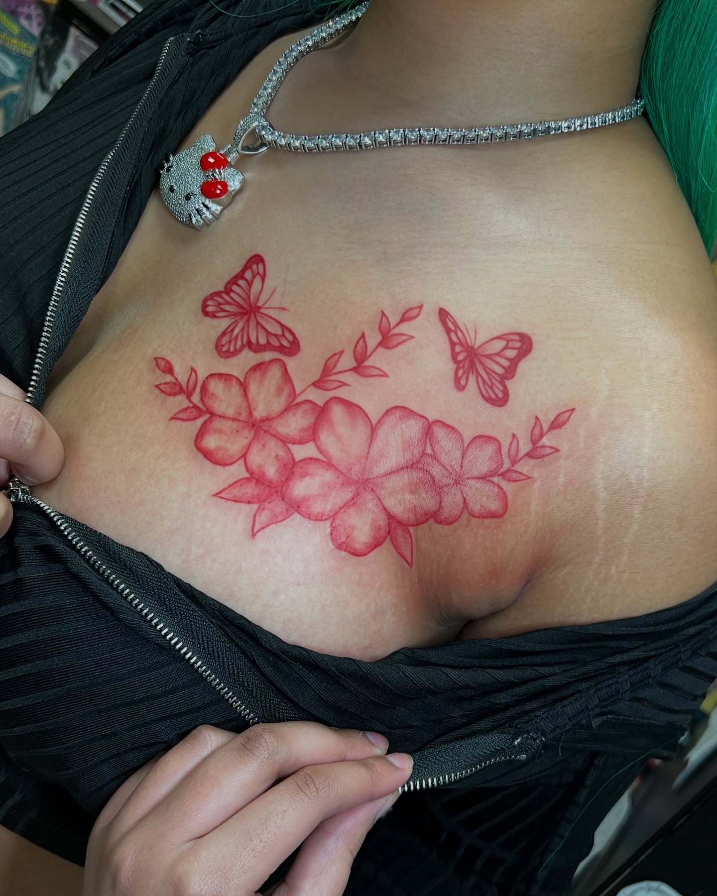 Flowers and butterflies new school tattoo on the torso by tatman cris 🥀 dfw tattoo artist
