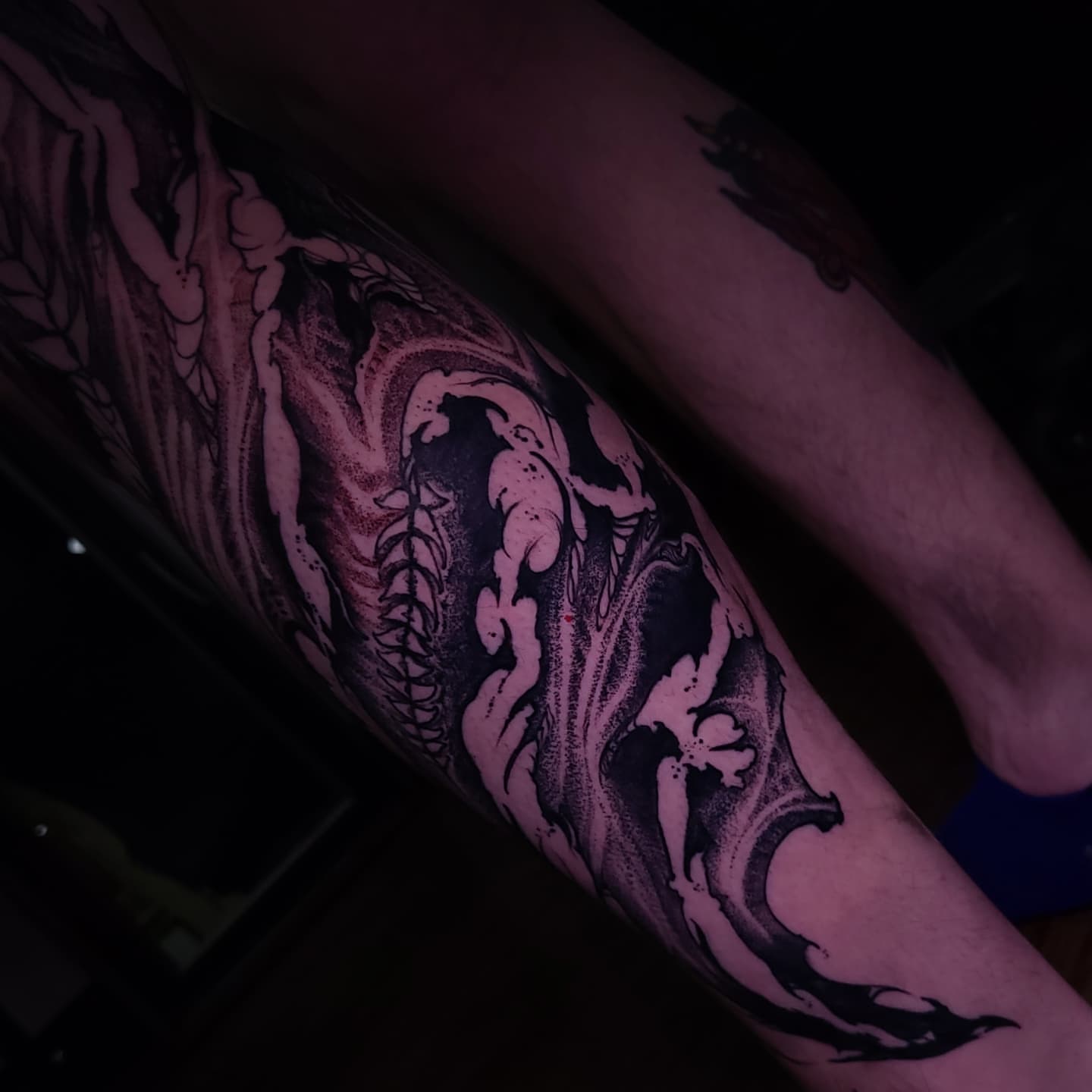 Tattoo by @boxofguts — dotwork, black_and_grey