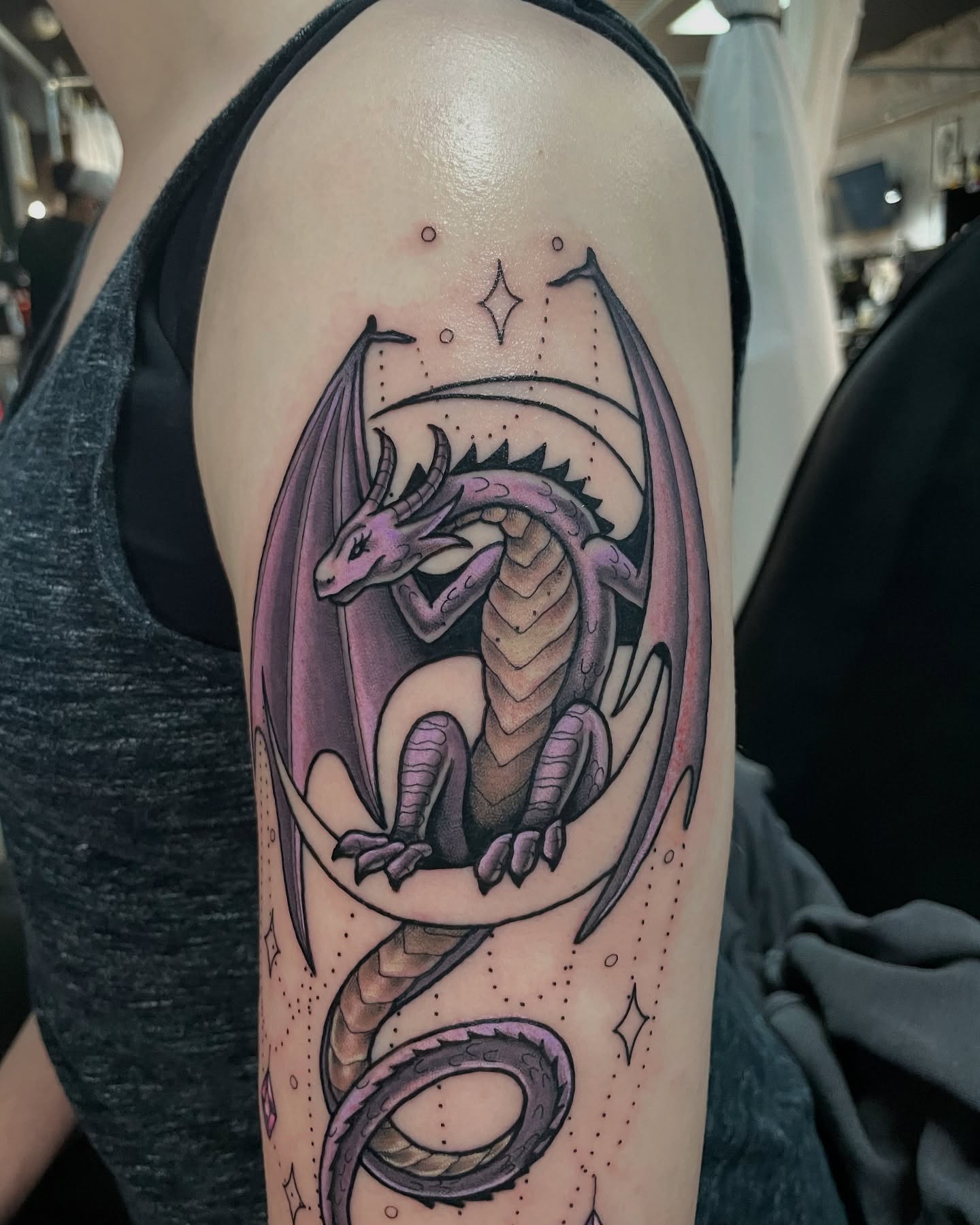 Dragon dotwork tattoo on the forearm by Candence Smith