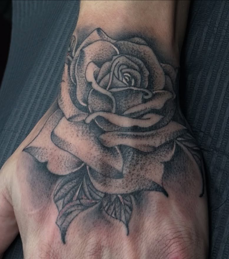 Rose dotwork tattoo on the forearm by Myles Manuel Lopez, Phoenix, Arizona
