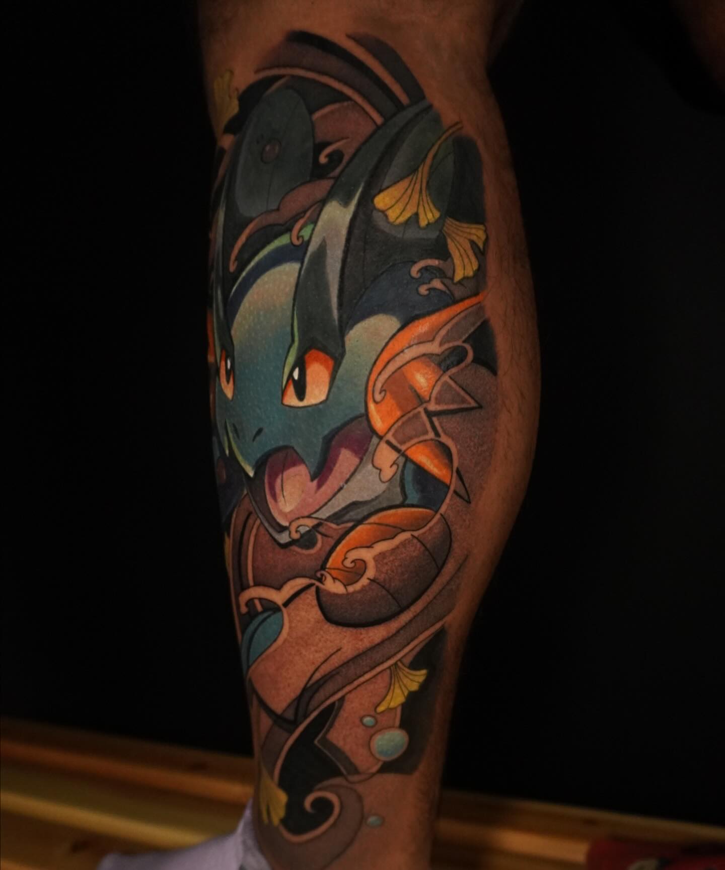 Dragon American traditional tattoo on the forearm by Chandler Roe
