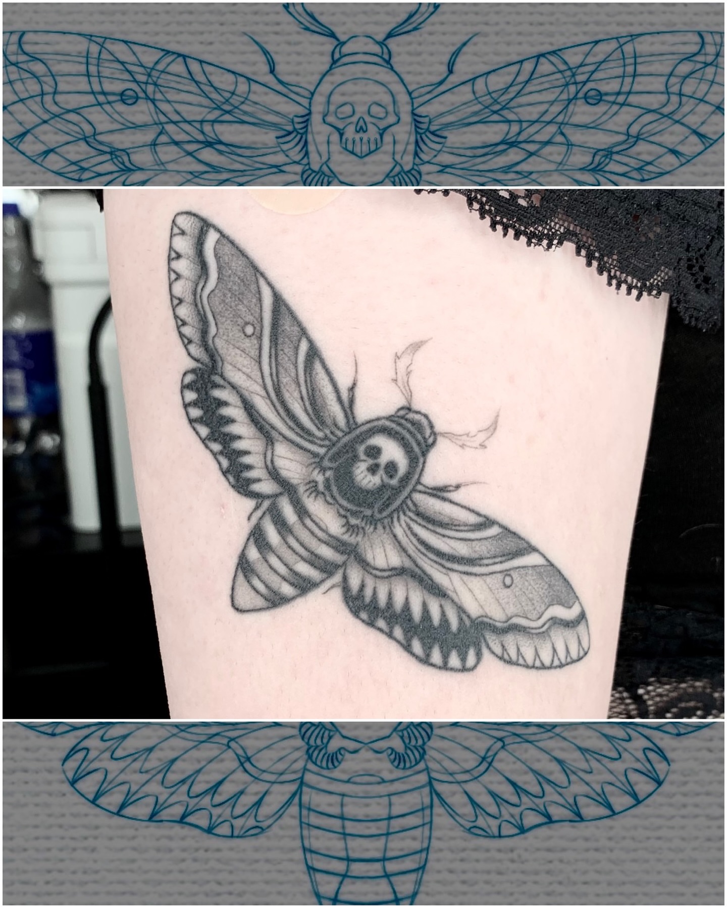Death moth black and grey tattoo on the forearm by Mike G.