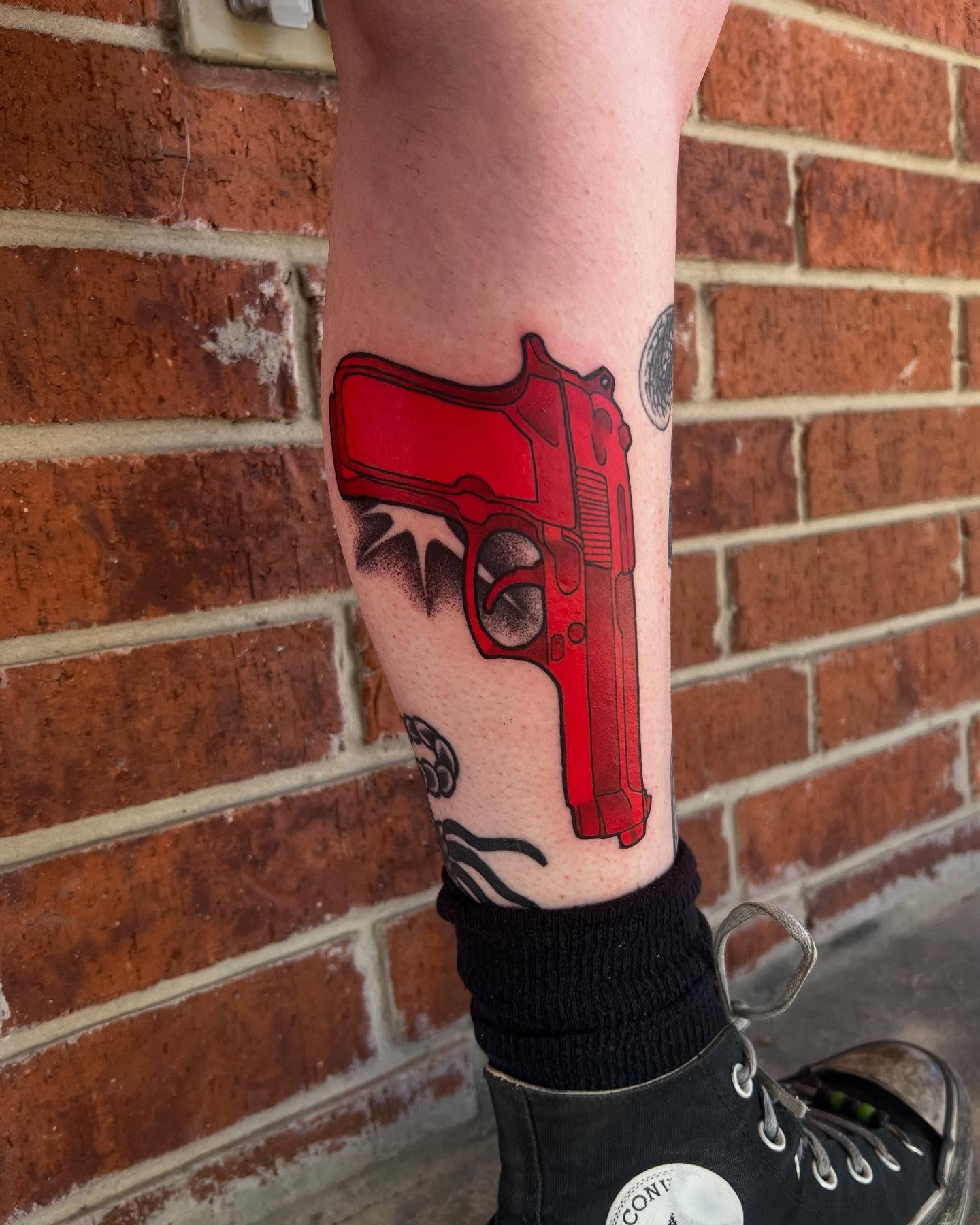 Gun realism tattoo on the forearm by ty ☆ nbtx tattoo artist