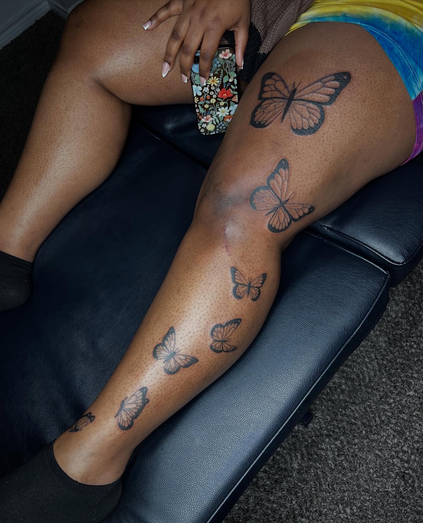 Butterfly black and grey tattoo on the leg by ✧ Dallas Tattoo Artist  ✧