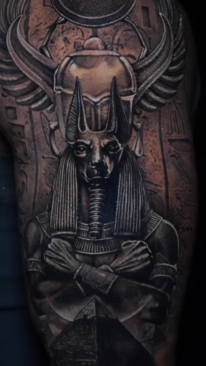 Egyptian deity realism tattoo by Duniel Garcia