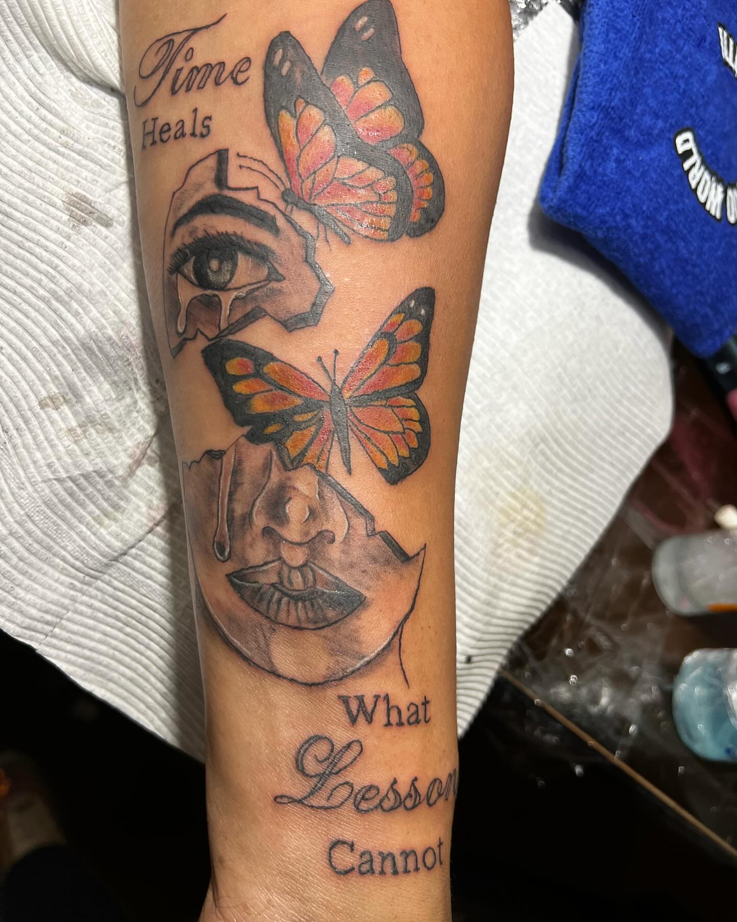 Time heals lessons realism tattoo on the forearm by Illuminink.gallery