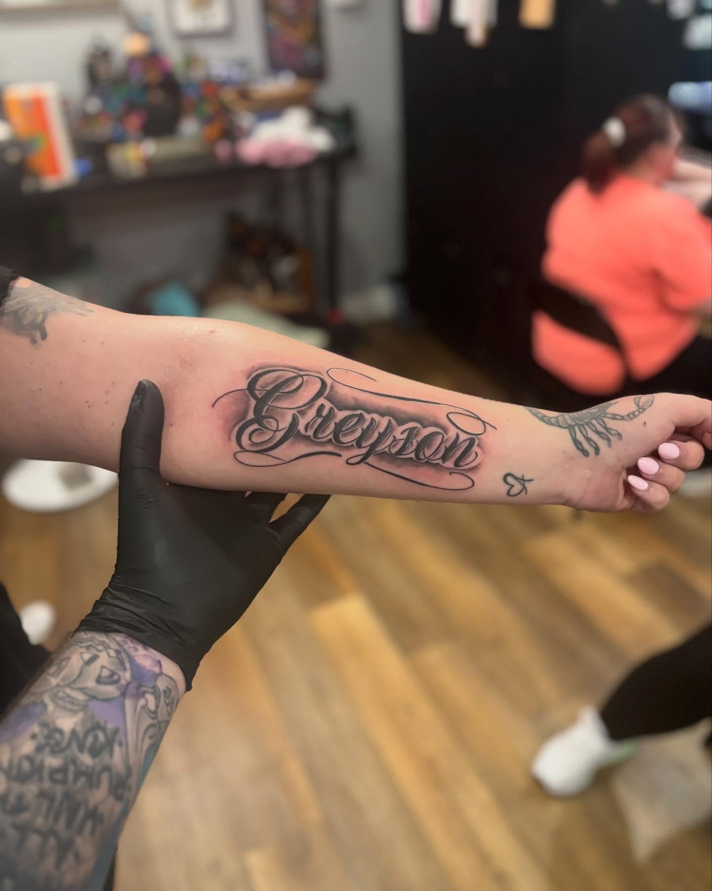 Tattoo by @foxesden666 — lettering_script