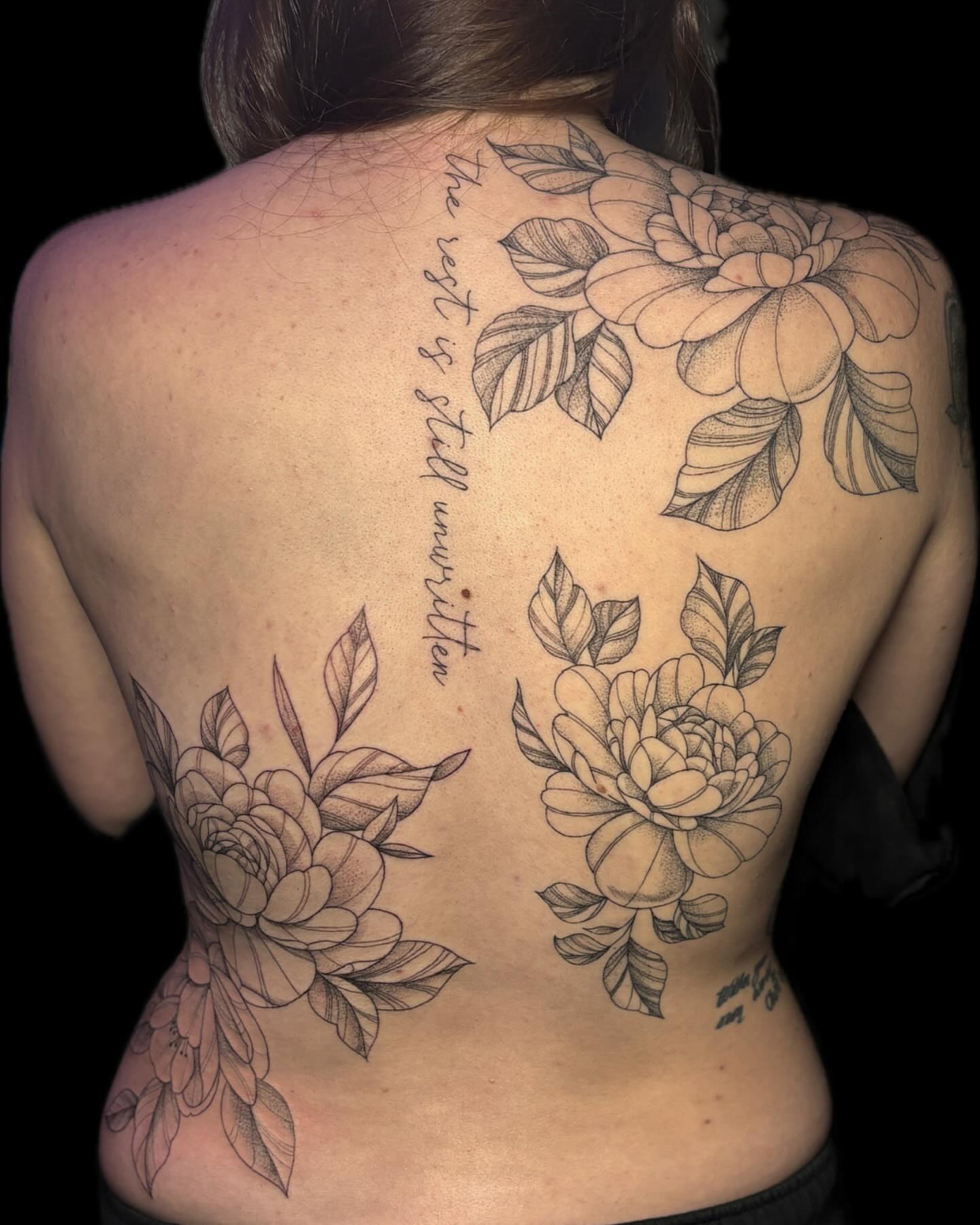 Floral bouquet black and grey tattoo on the back by 🖤Sabrina Ryan🖤