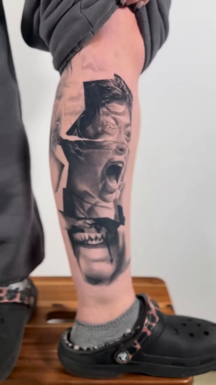 Tattoo by @m.bakerink — dark_realism, black_and_grey