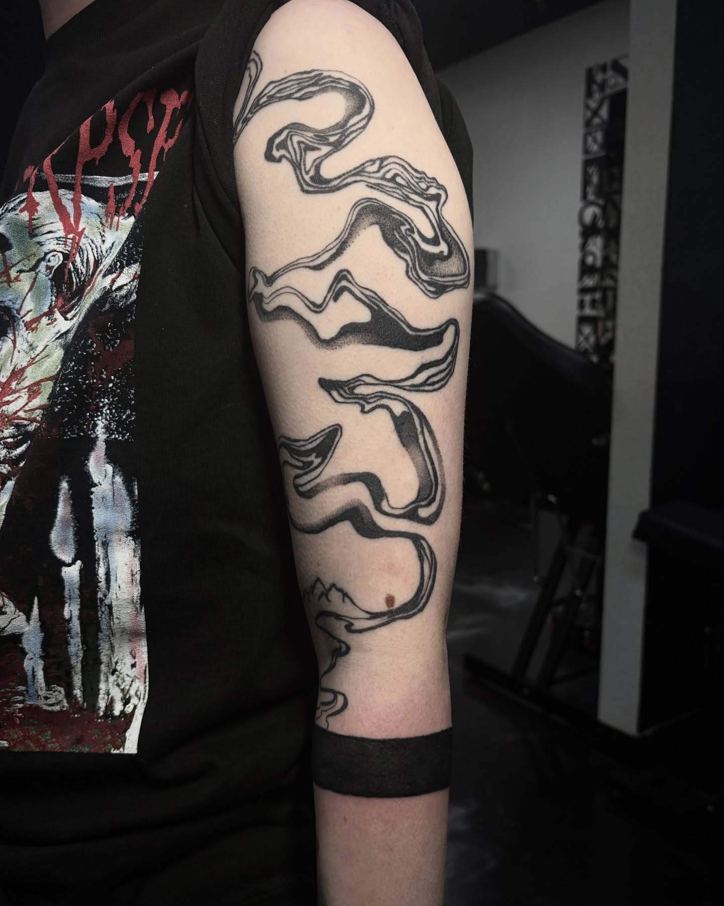 Abstract waves dotwork tattoo on the forearm by Love 🥀 222