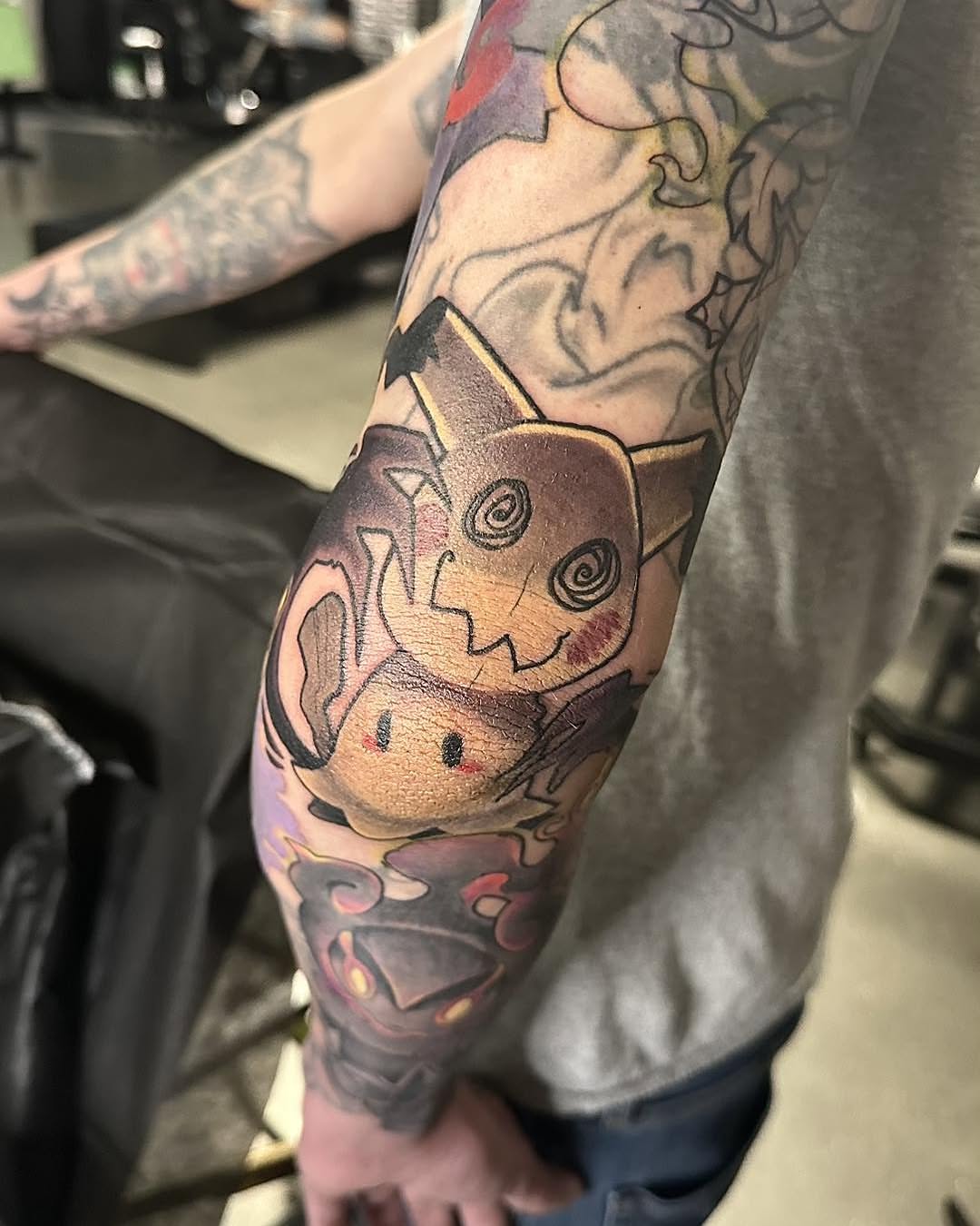 Pikachu American traditional tattoo on the forearm by Harper Clark