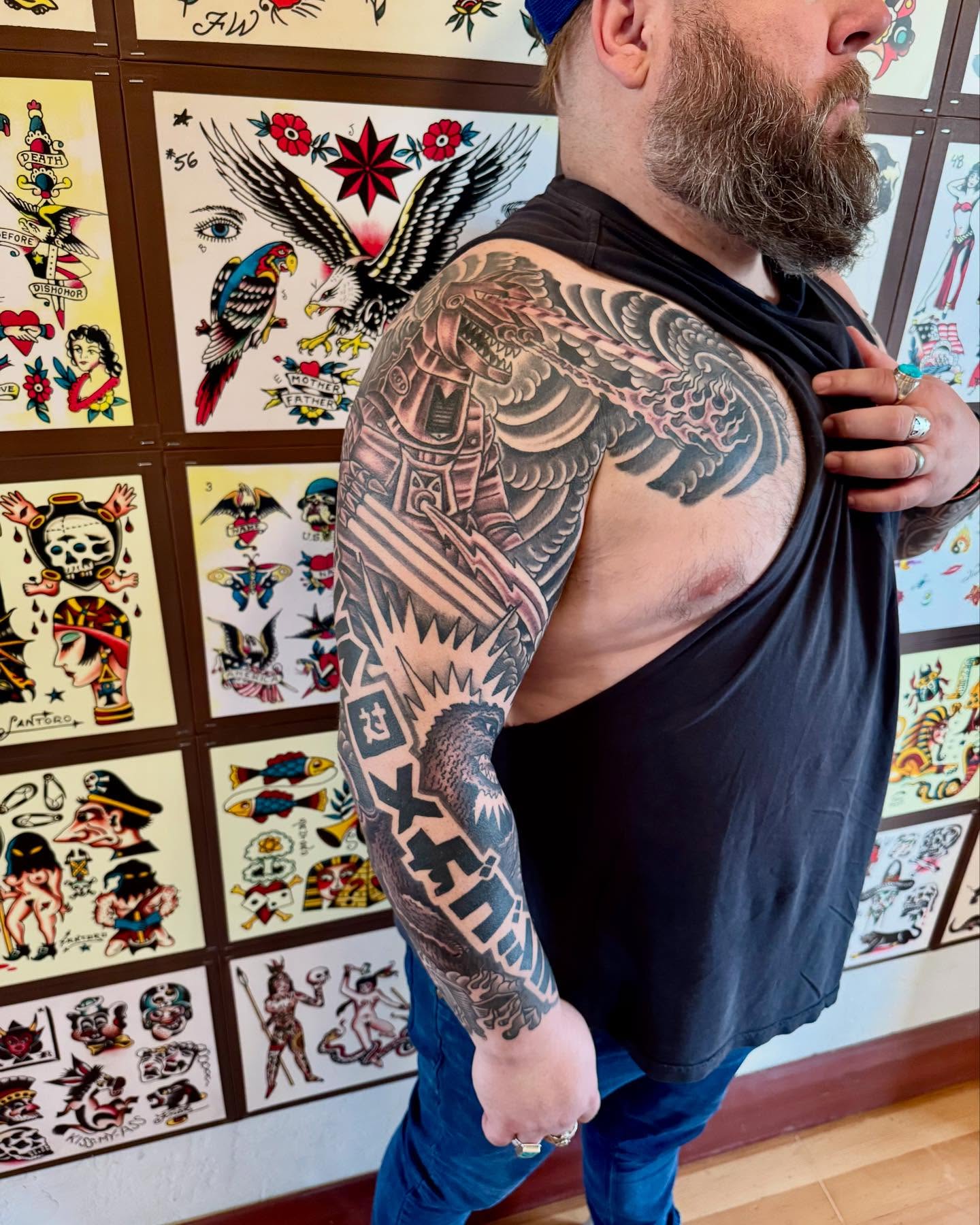 Samurai warrior American traditional tattoo on the shoulder by Nick Rodin