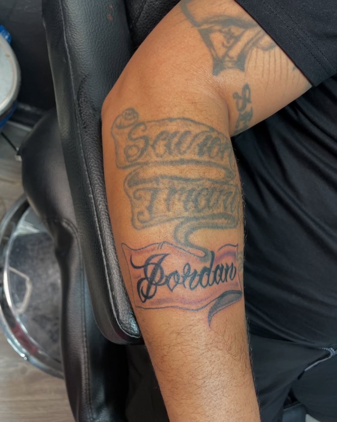 Script lettering lettering script tattoo on the forearm by Vanessa - Dallas Artist
