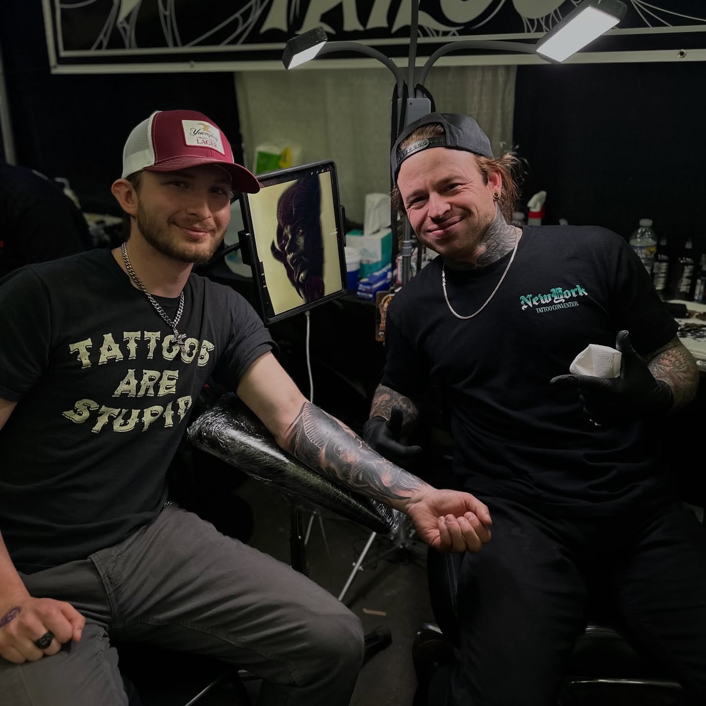 Full arm sleeve American traditional tattoo on the upper arm by Dark Shadows Tattoo