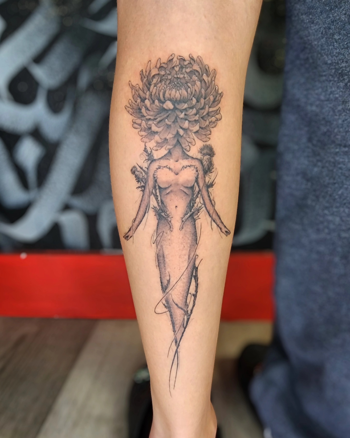 Floral mermaid realism tattoo on the forearm by Bry True